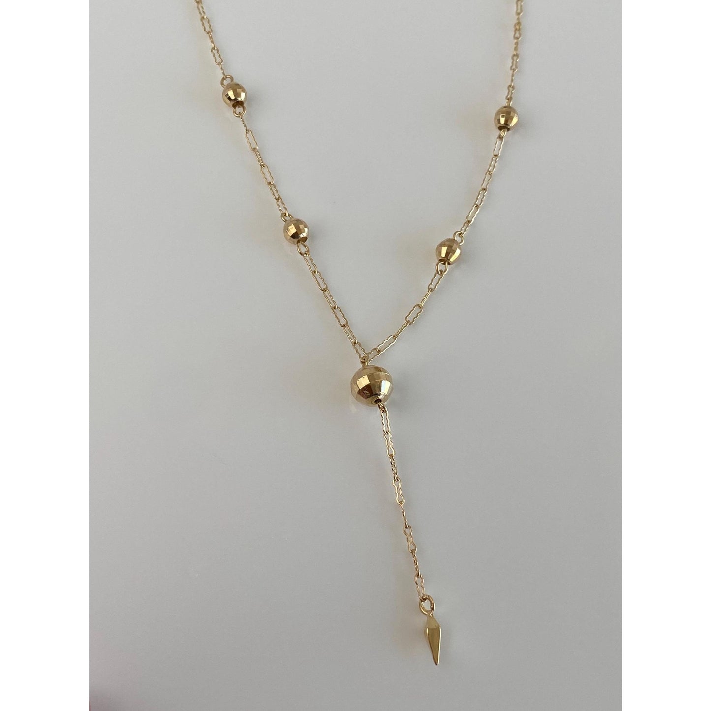 Vintage 14k Yellow Gold Faceted Ball Fancy Link Lariat Chain Necklace - 17.25 inches