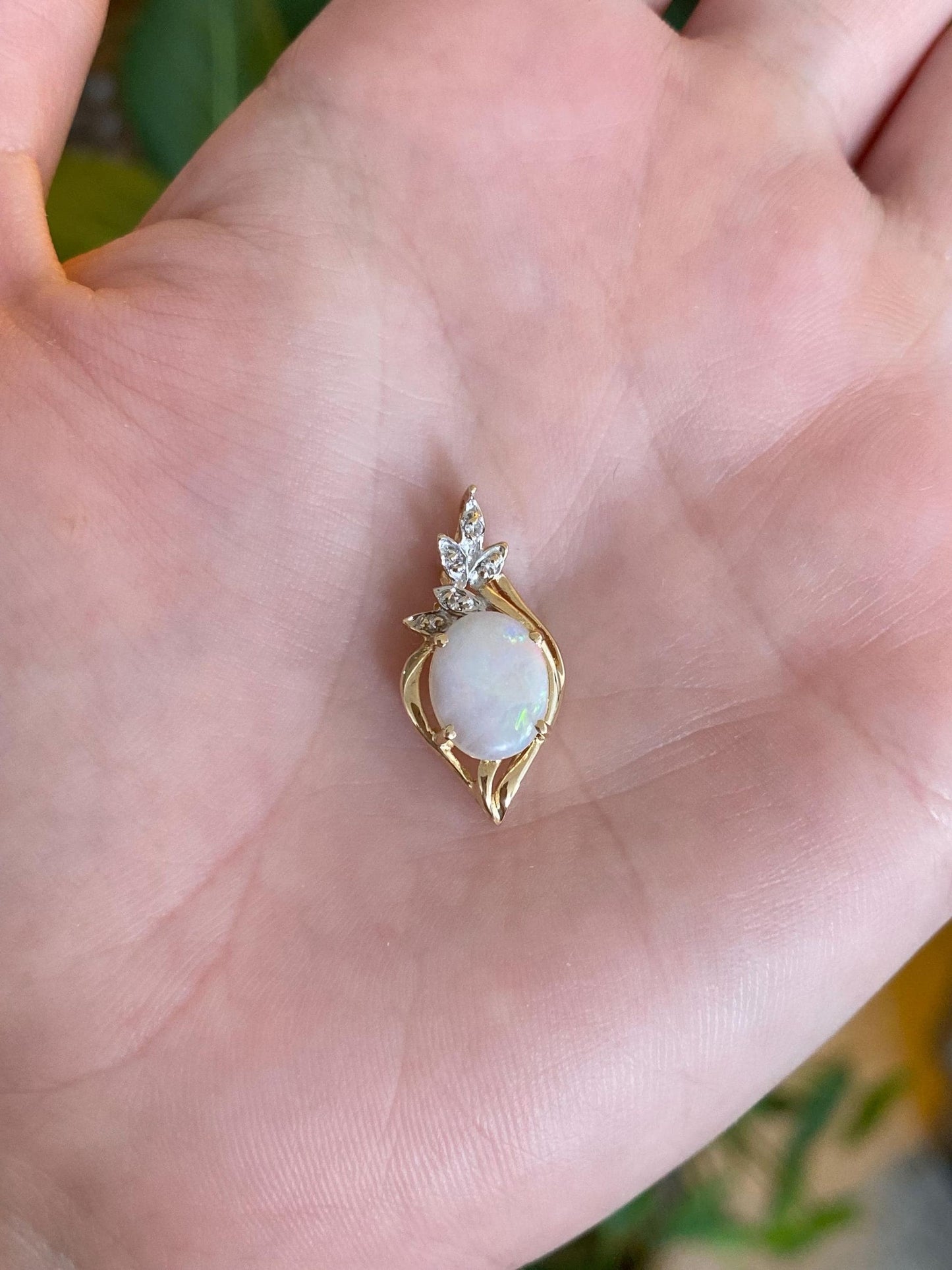 Vintage Solid 14k White & Yellow Gold Diamond Opal Charm