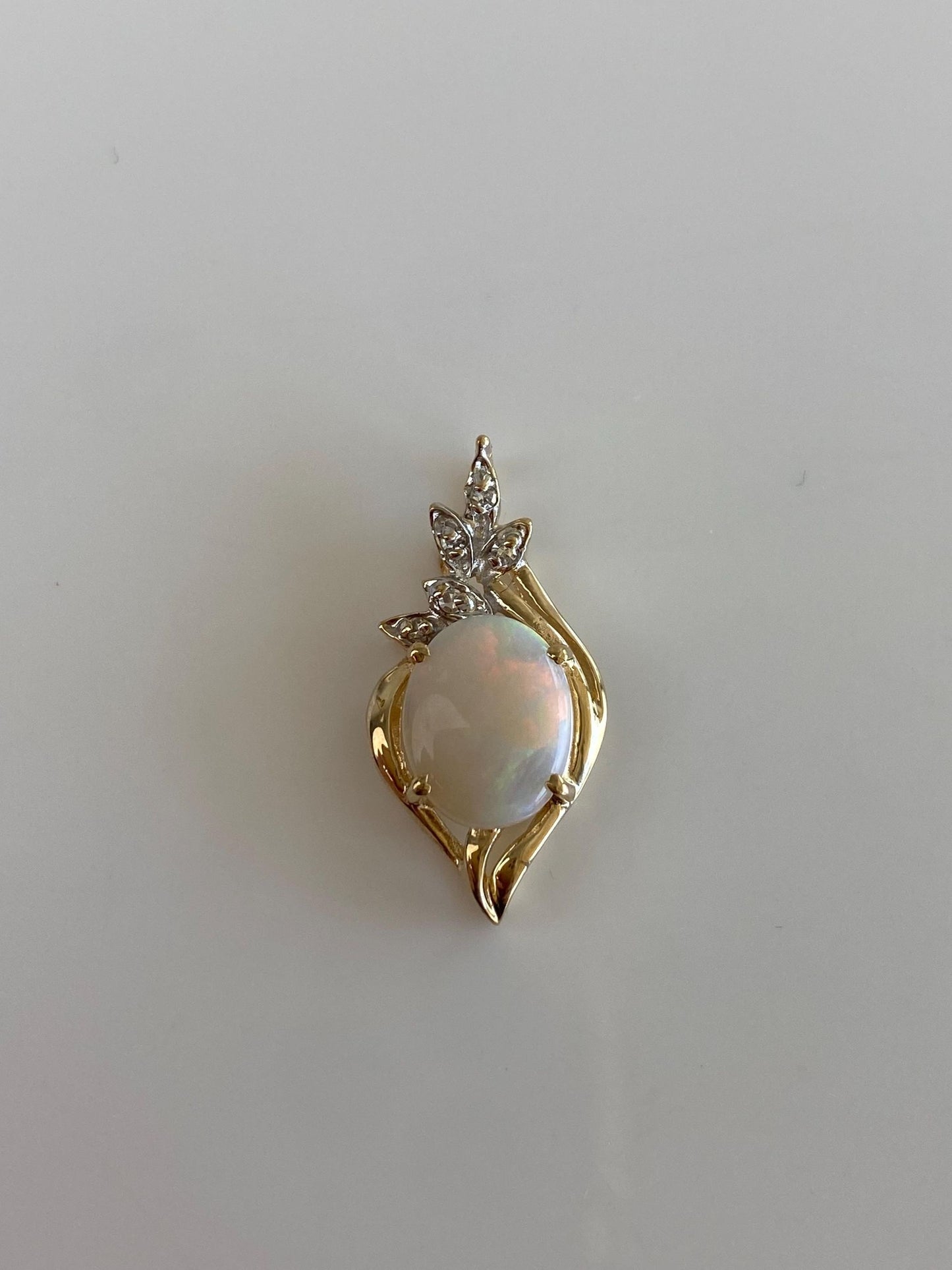 Vintage Solid 14k White & Yellow Gold Diamond Opal Charm
