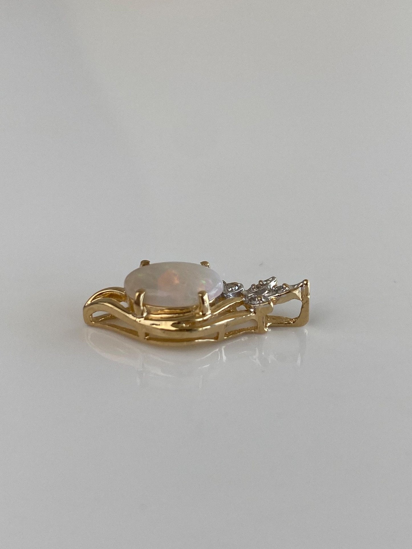 Vintage Solid 14k White & Yellow Gold Diamond Opal Charm