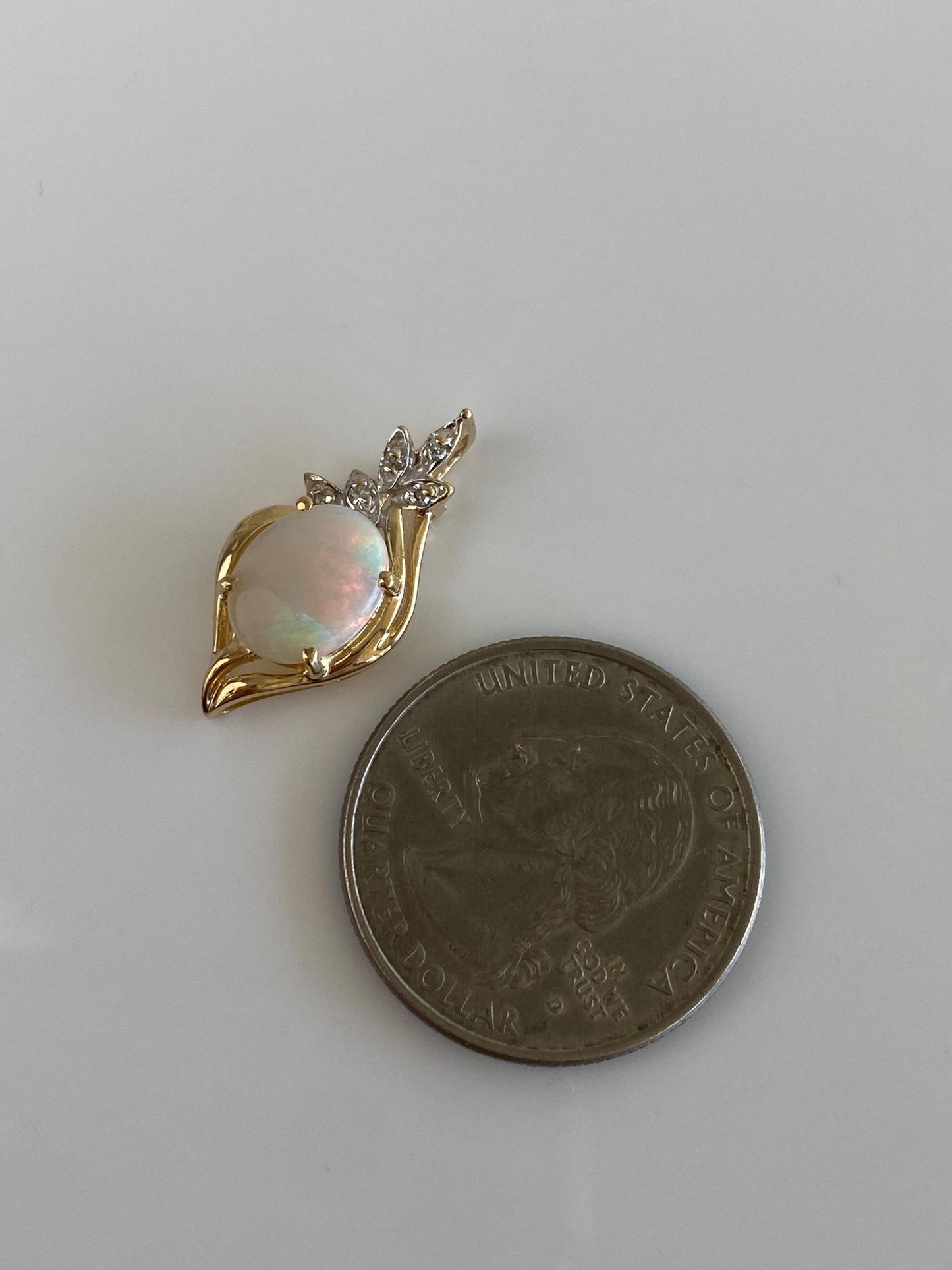 Vintage Solid 14k White & Yellow Gold Diamond Opal Charm