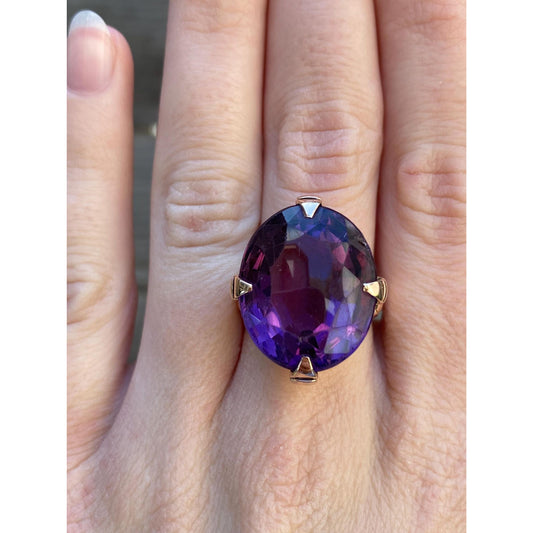 Vintage Solid 14k Rosey Gold Amethyst Ring - Size 7