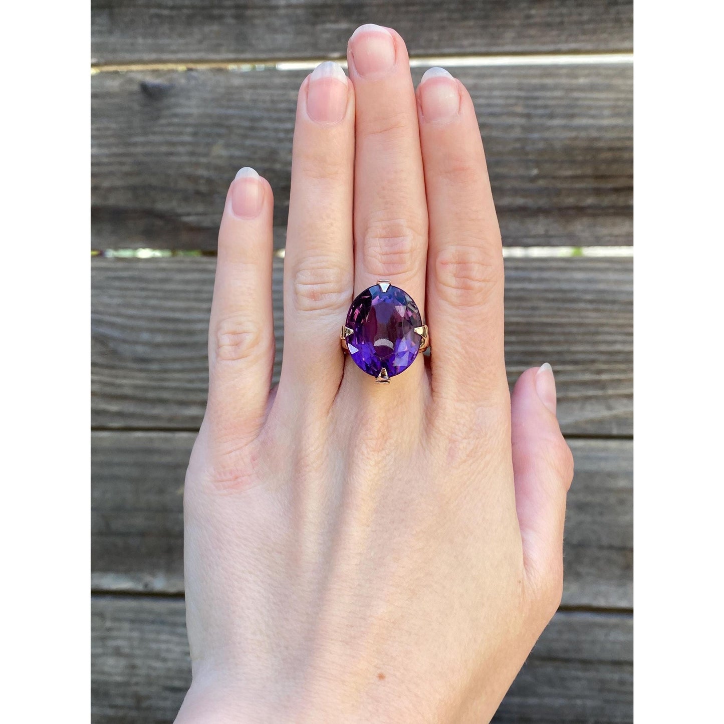 Vintage Solid 14k Rosey Gold Amethyst Ring - Size 7
