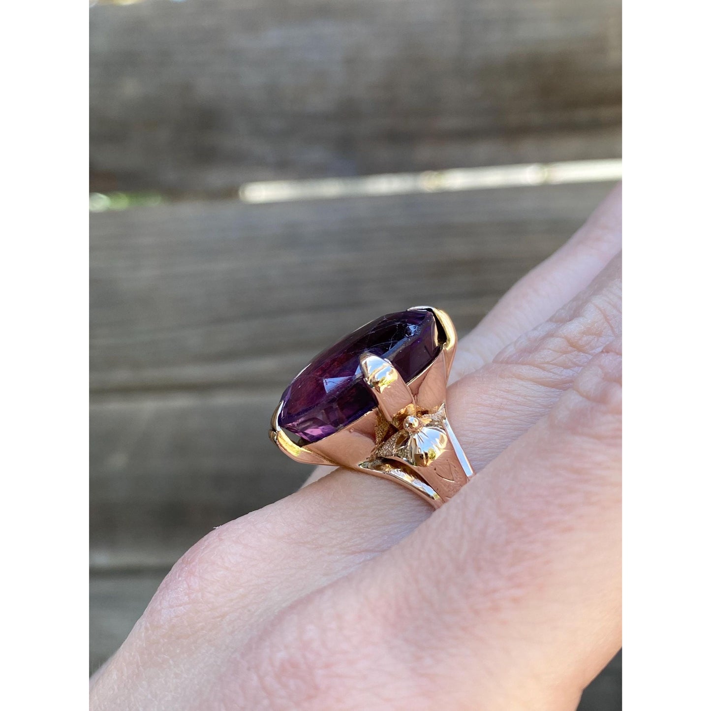 Vintage Solid 14k Rosey Gold Amethyst Ring - Size 7