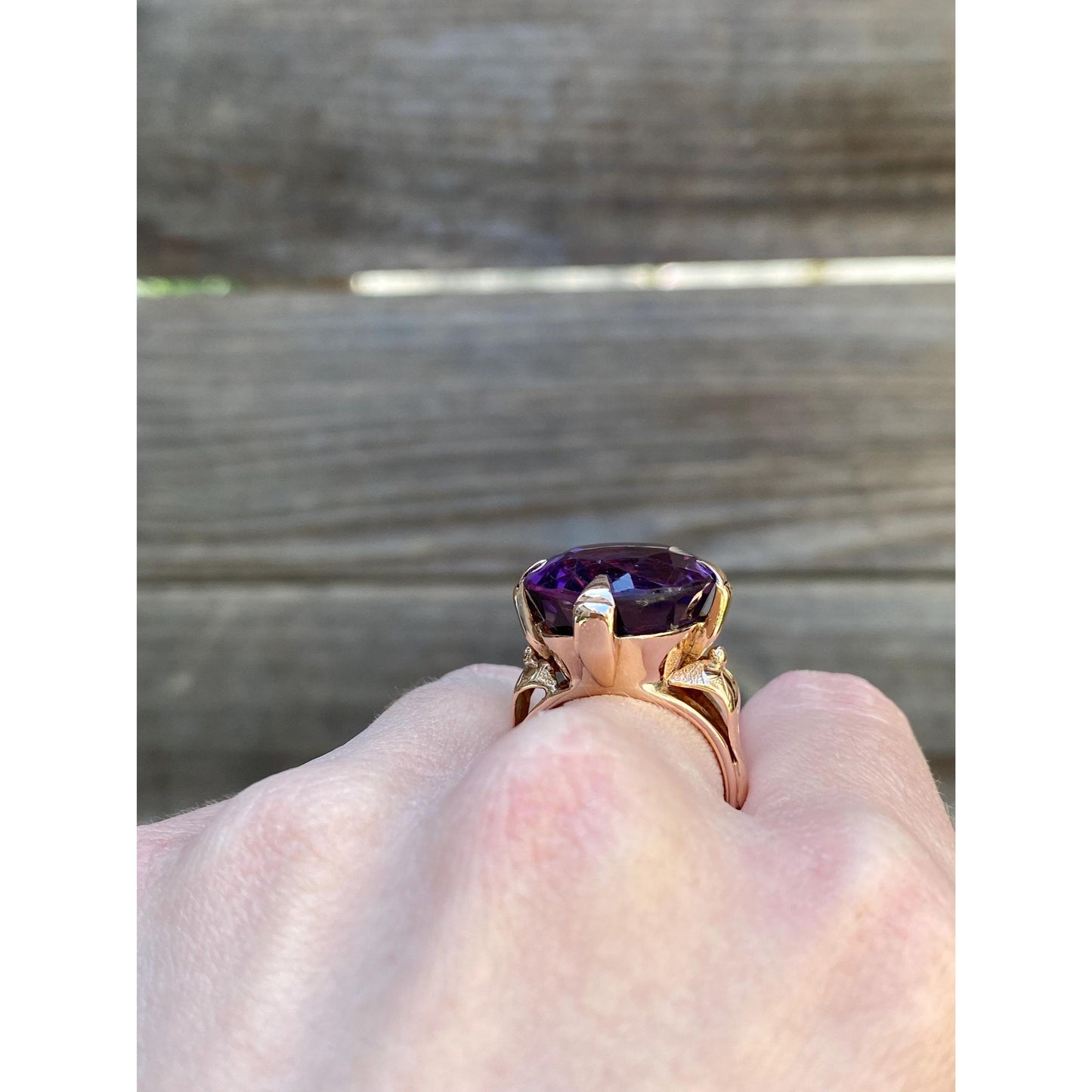 Vintage Solid 14k Rosey Gold Amethyst Ring - Size 7