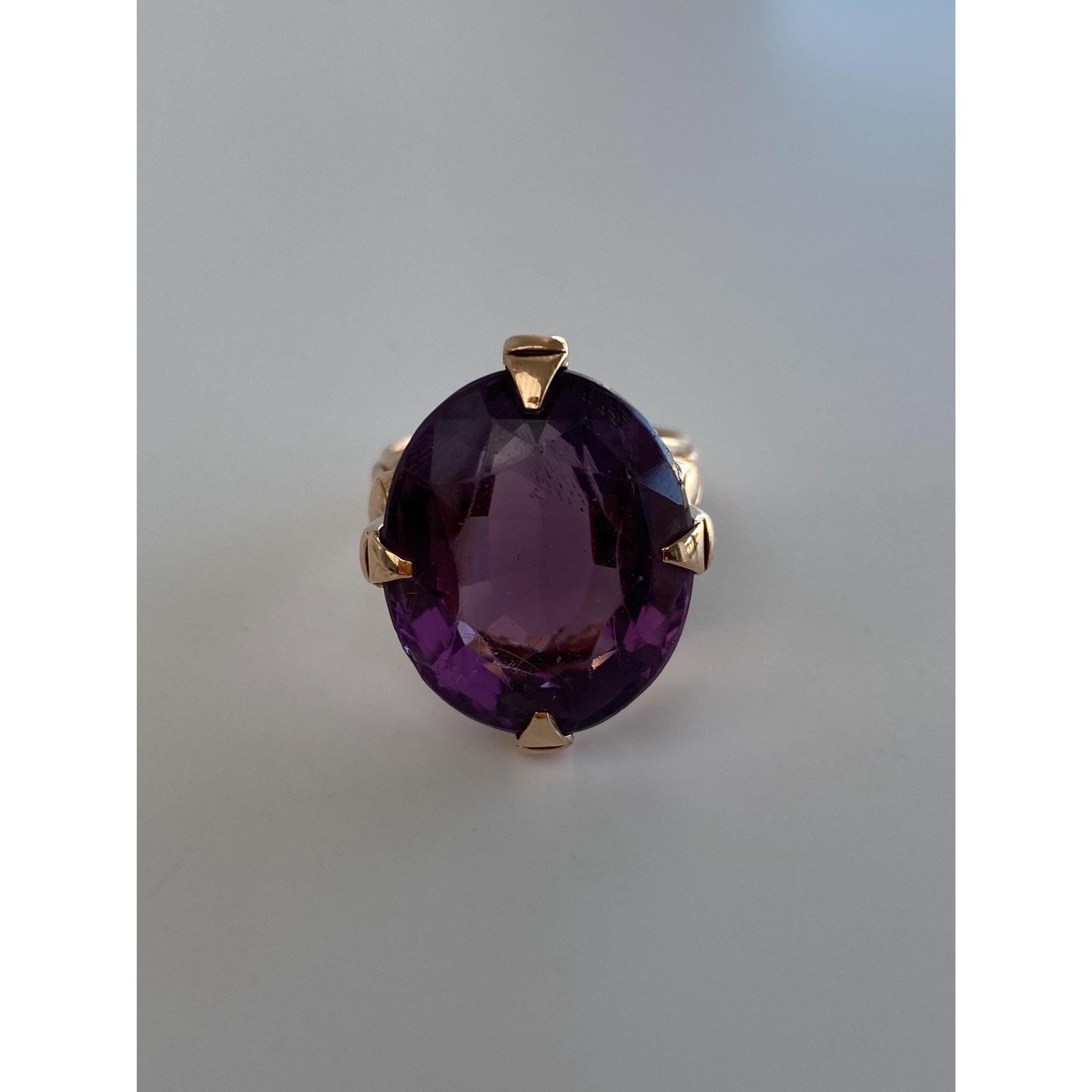 Vintage Solid 14k Rosey Gold Amethyst Ring - Size 7