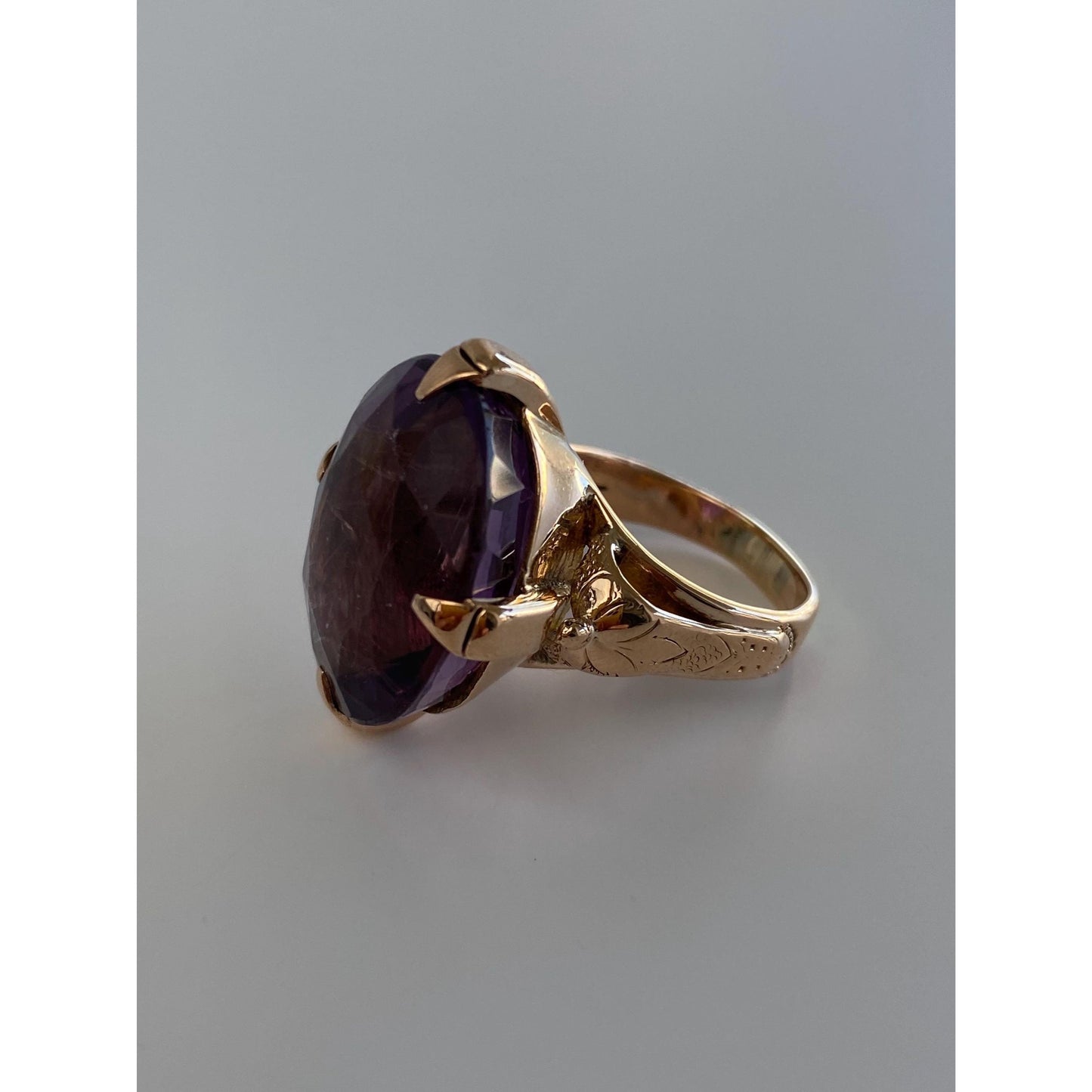 Vintage Solid 14k Rosey Gold Amethyst Ring - Size 7