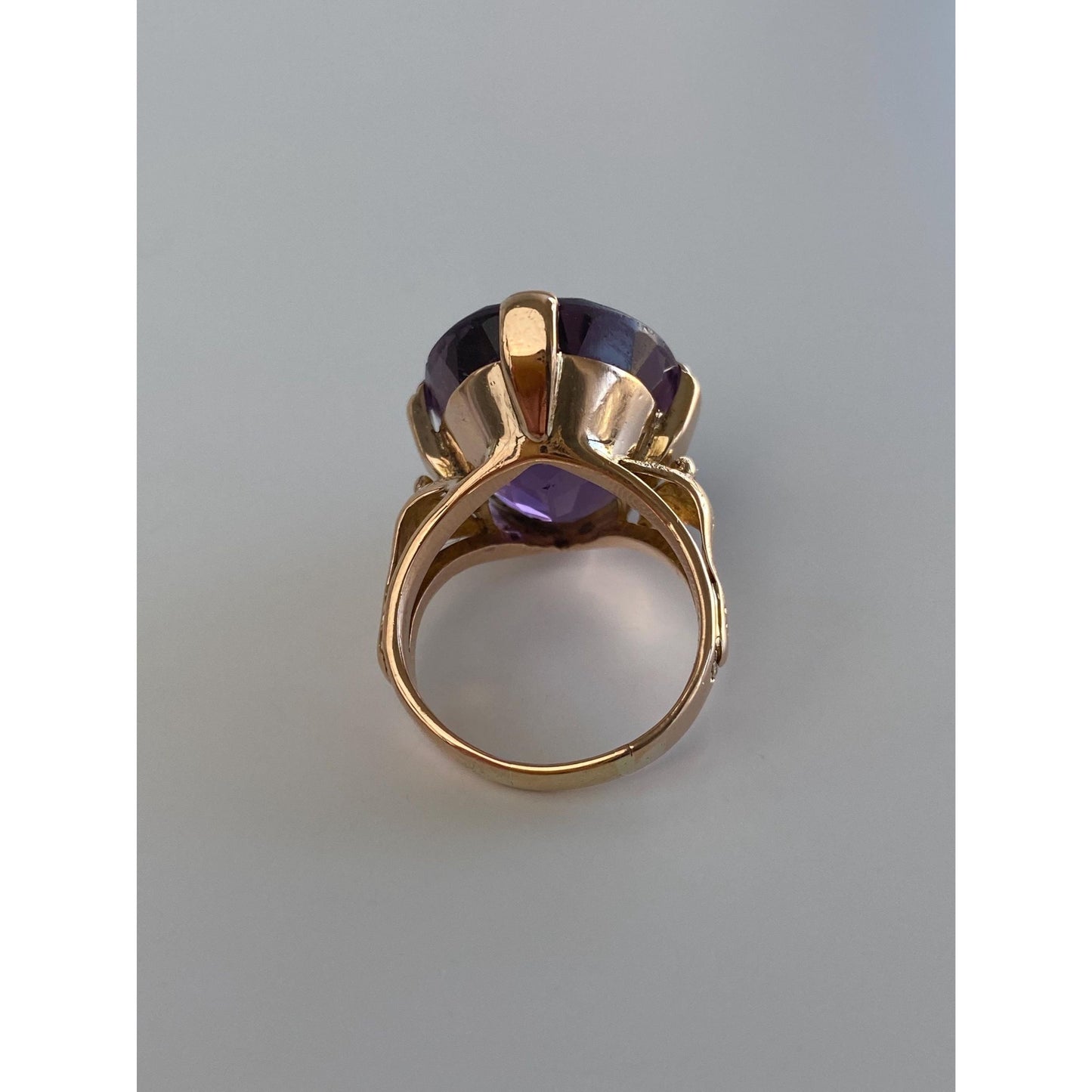 Vintage Solid 14k Rosey Gold Amethyst Ring - Size 7