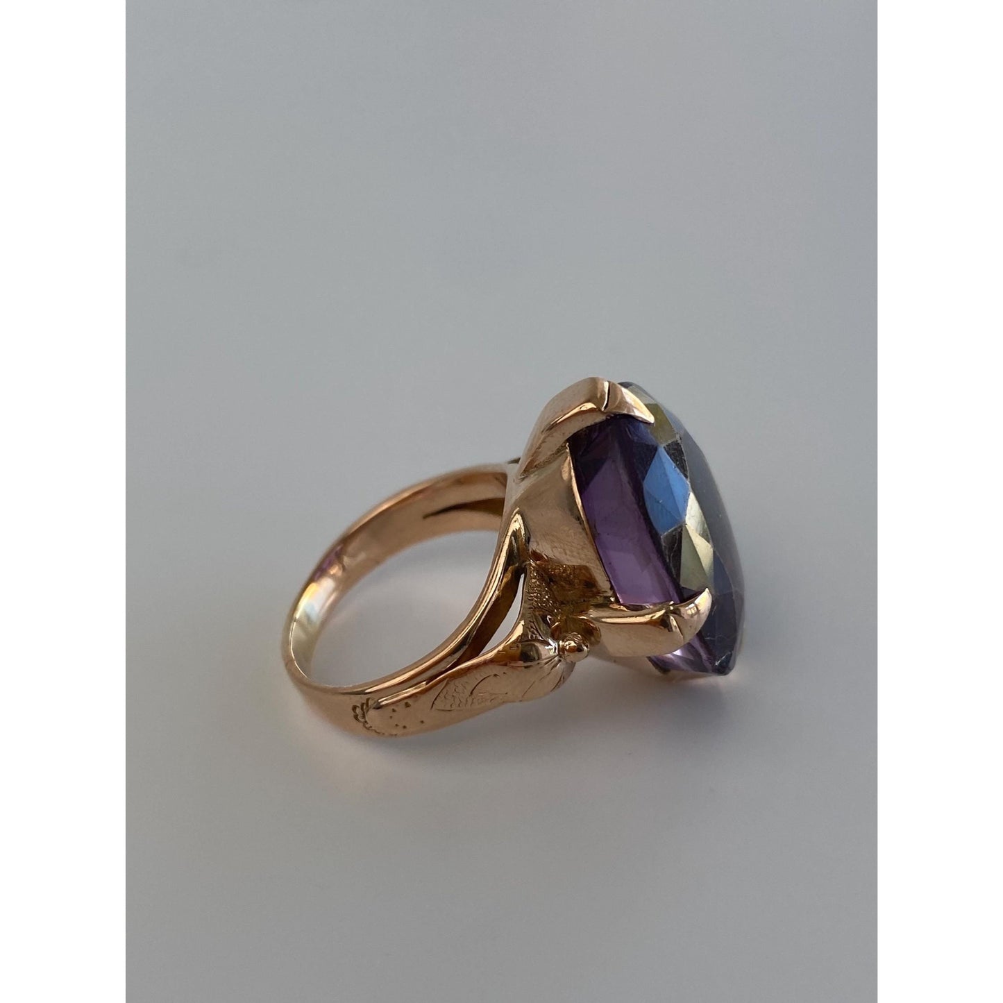Vintage Solid 14k Rosey Gold Amethyst Ring - Size 7