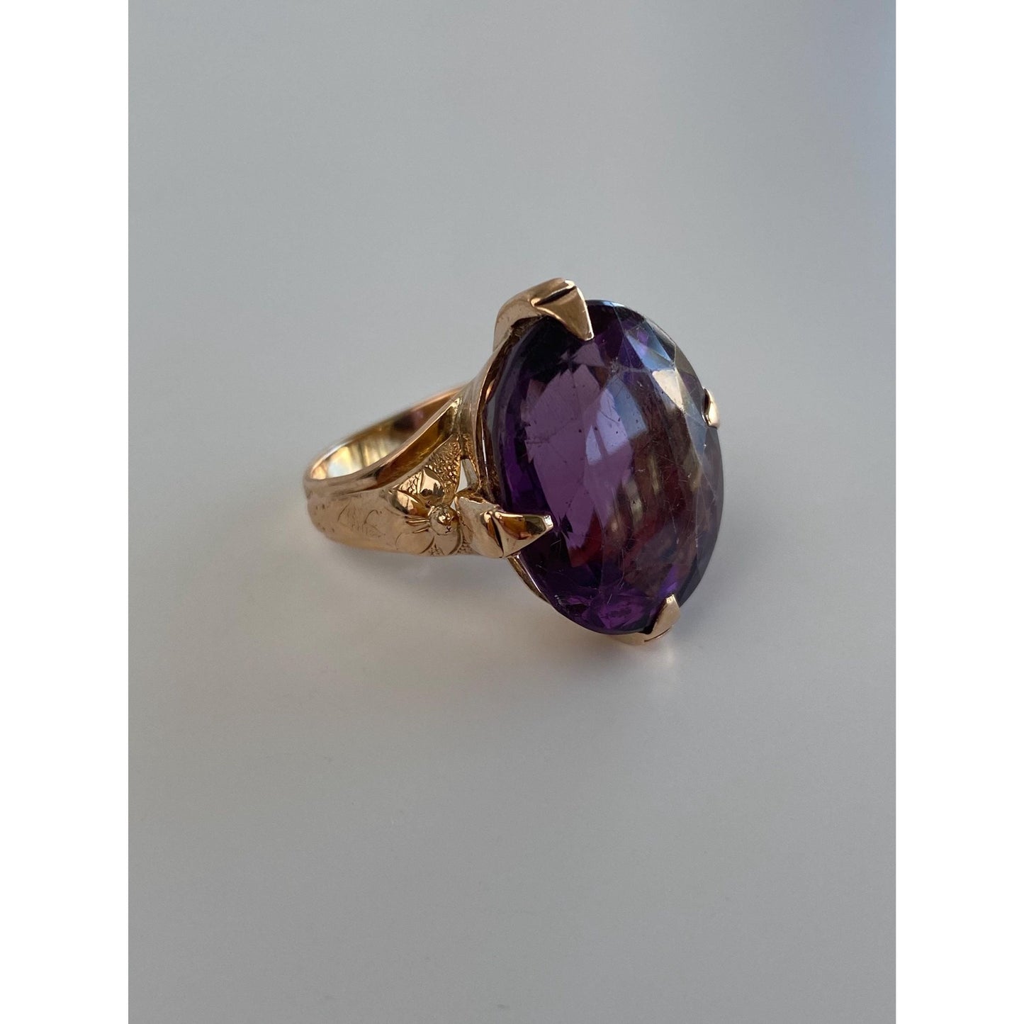 Vintage Solid 14k Rosey Gold Amethyst Ring - Size 7