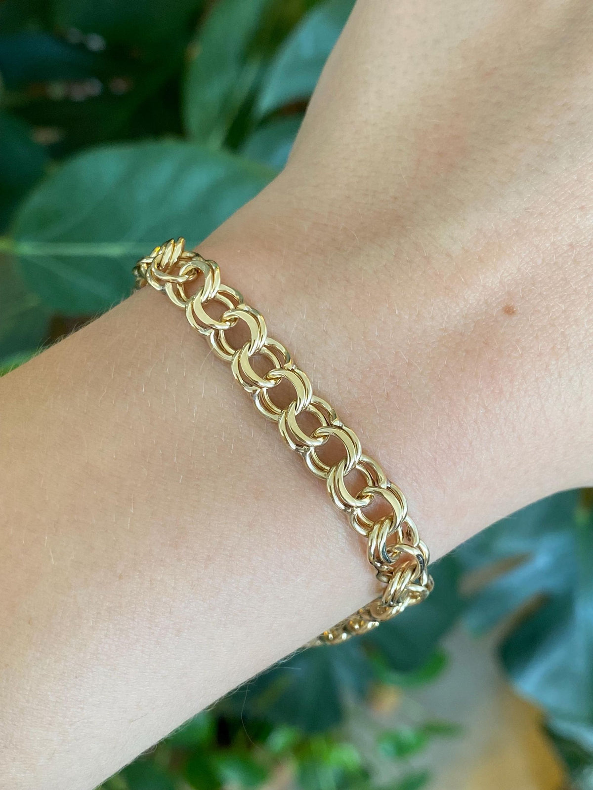 Vintage Solid 14k Yellow Gold Double Link Charm Bracelet - 7.25 inches