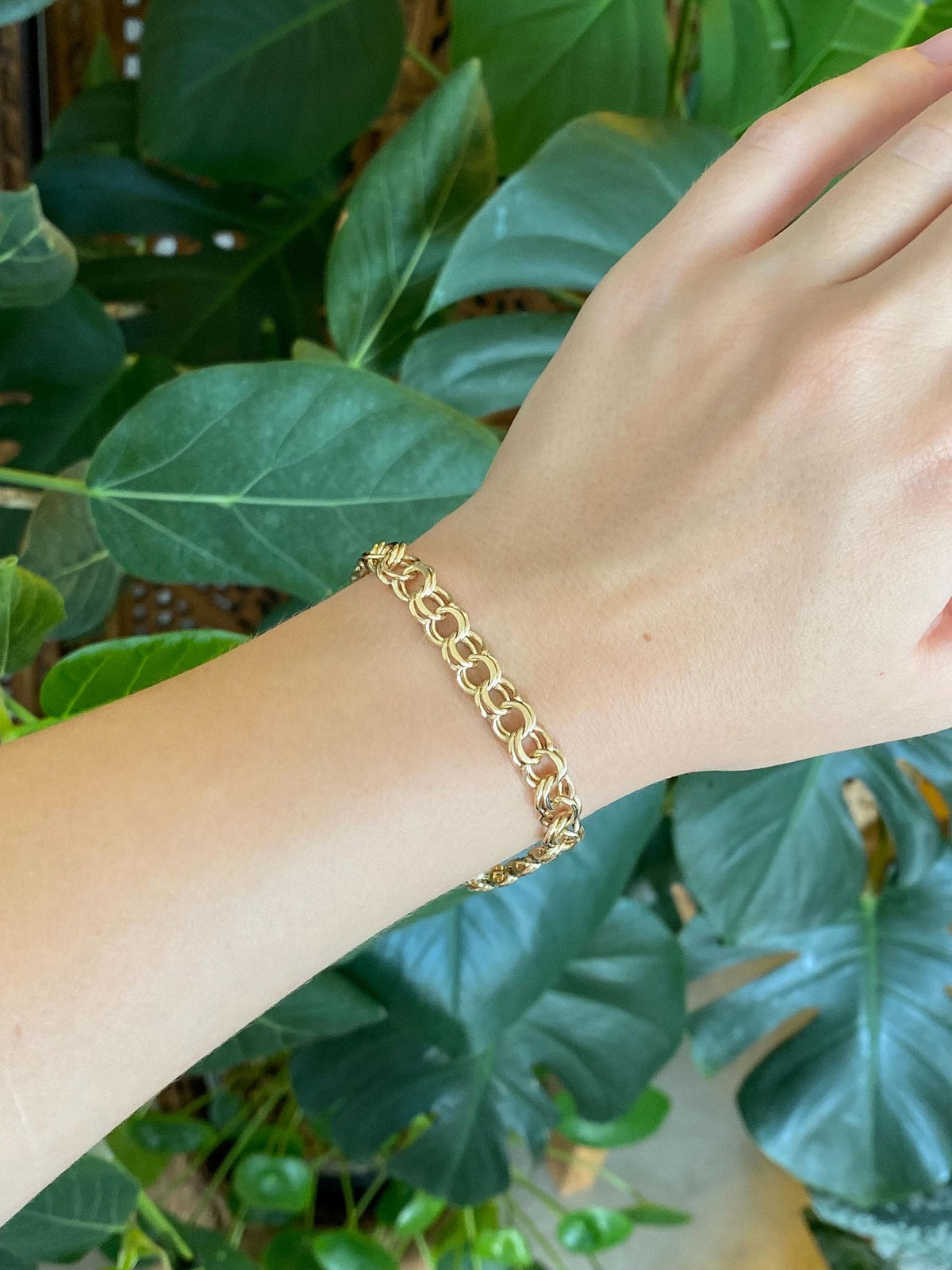 Vintage Solid 14k Yellow Gold Double Link Charm Bracelet - 7.25 inches