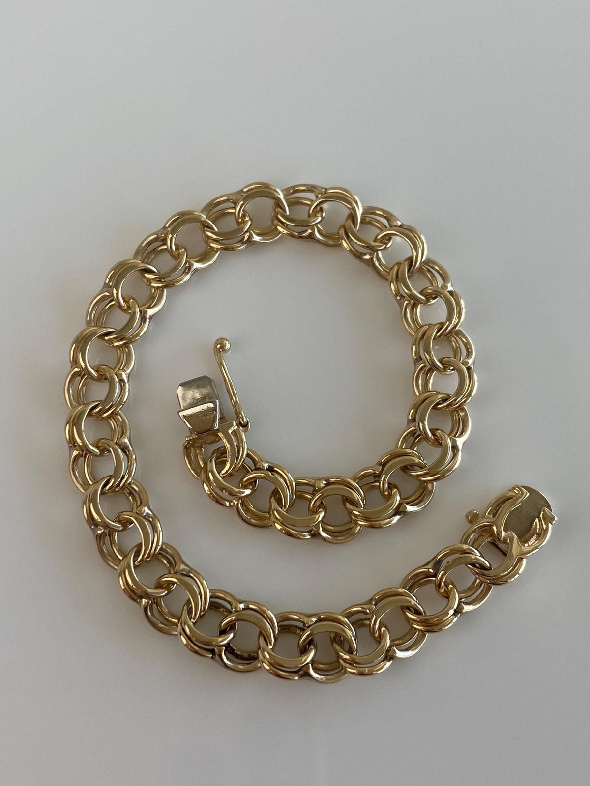Vintage Solid 14k Yellow Gold Double Link Charm Bracelet - 7.25 inches