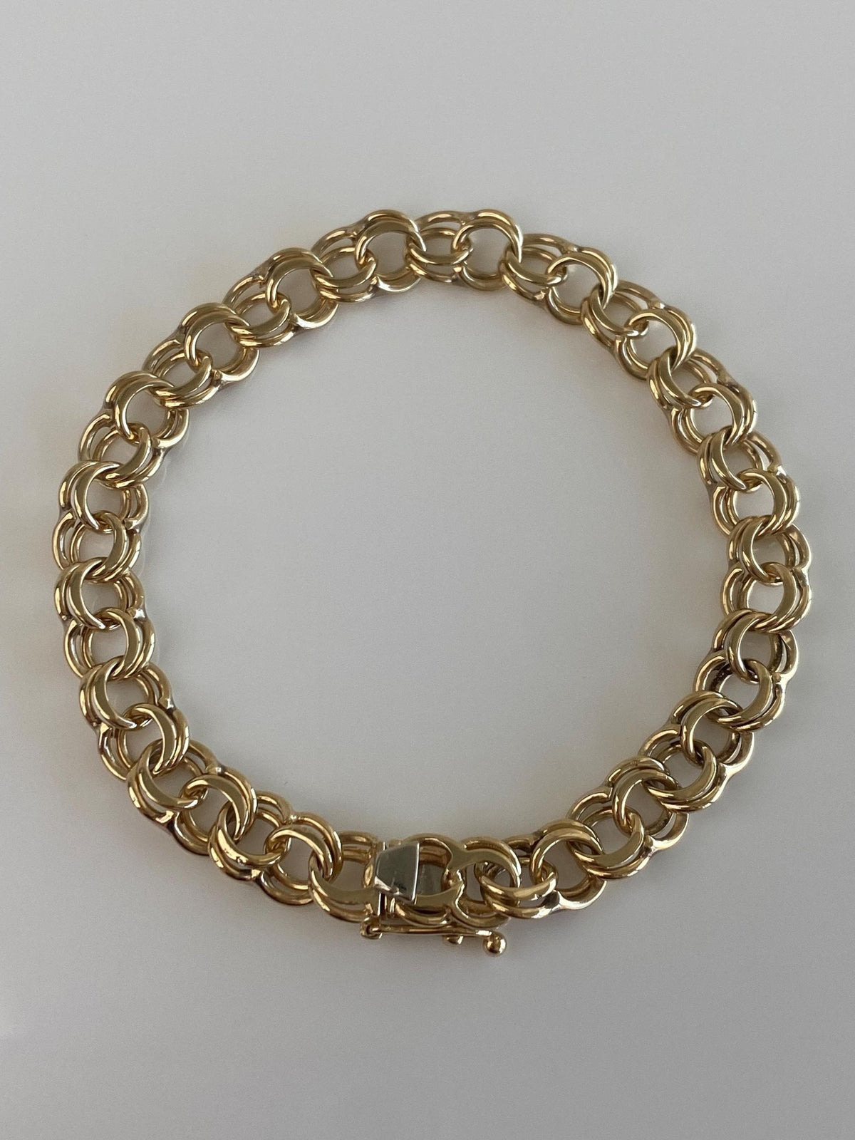 Vintage Solid 14k Yellow Gold Double Link Charm Bracelet - 7.25 inches