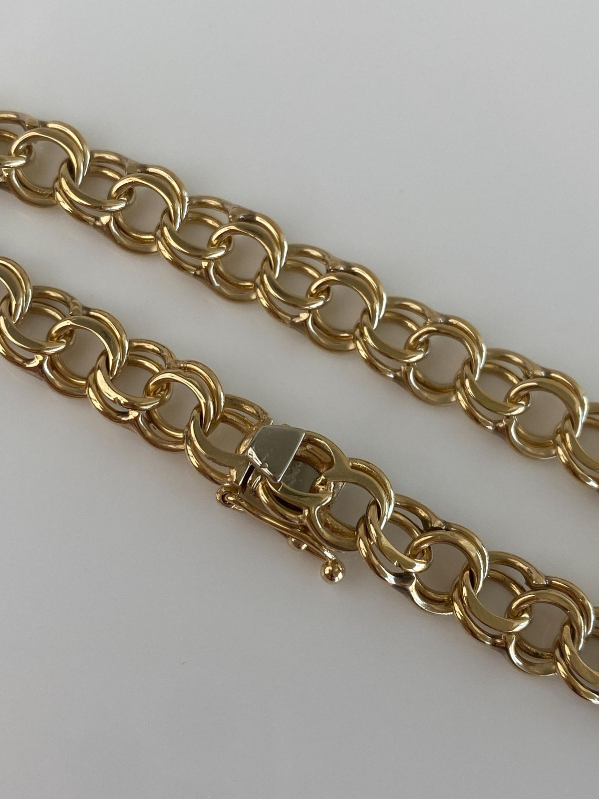 Vintage Solid 14k Yellow Gold Double Link Charm Bracelet - 7.25 inches