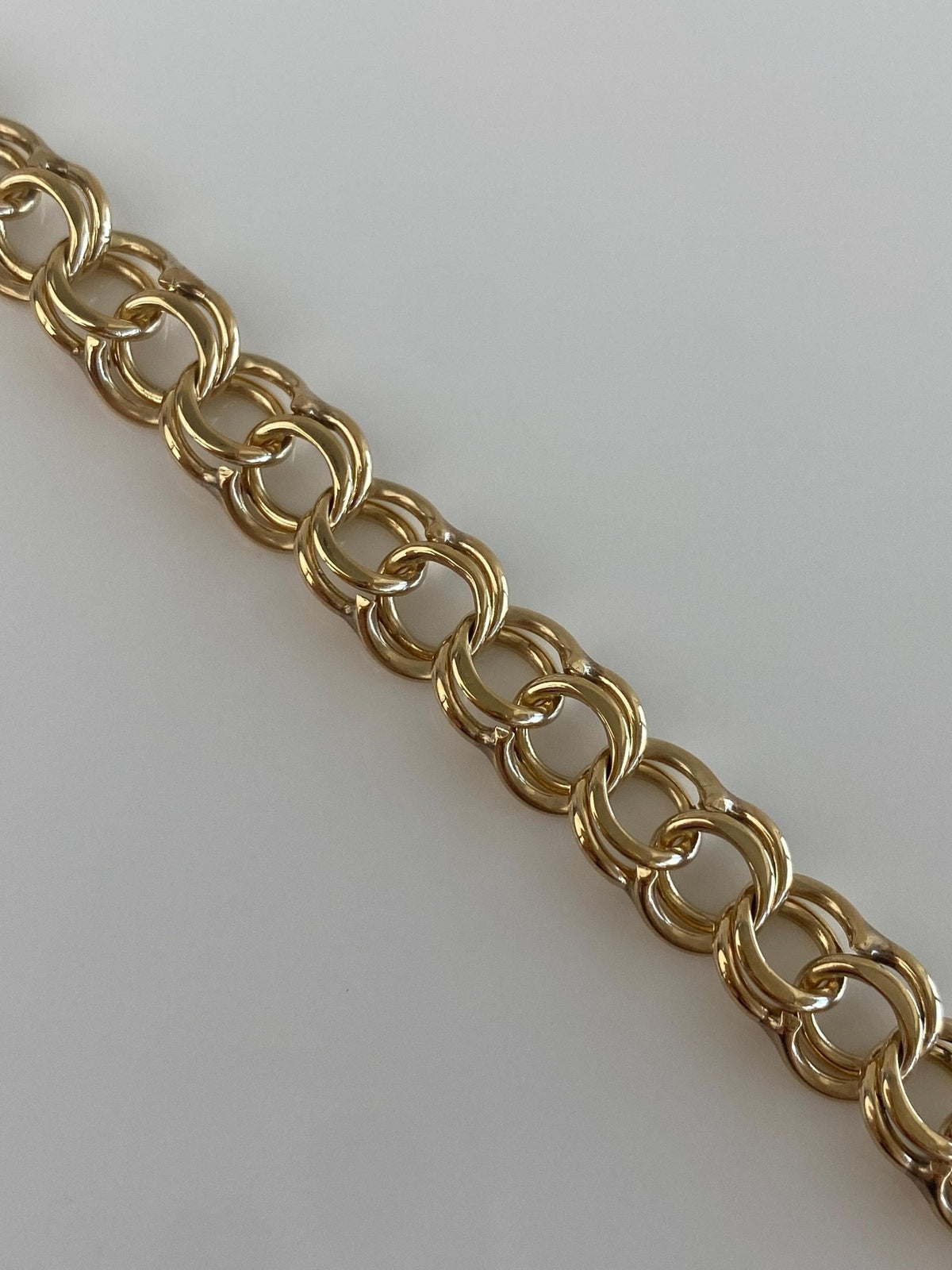 Vintage Solid 14k Yellow Gold Double Link Charm Bracelet - 7.25 inches
