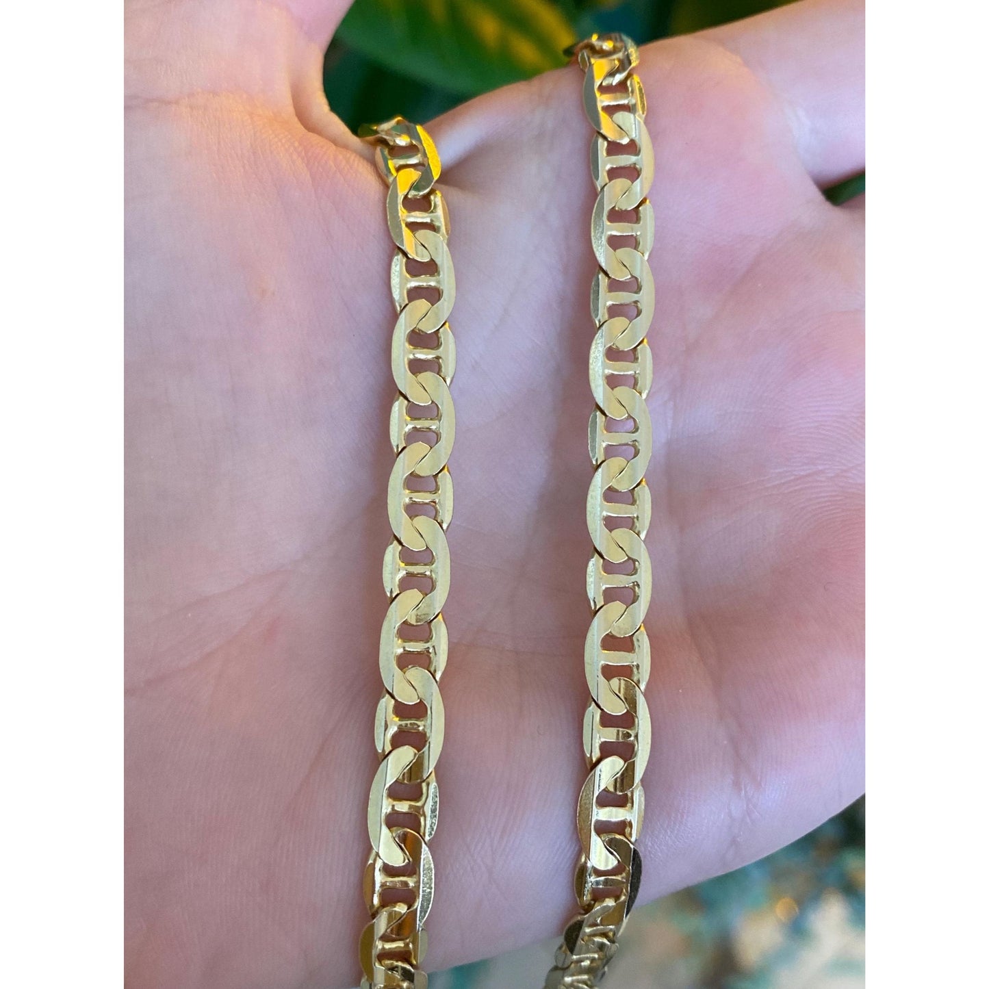 Vintage Solid 14k Yellow Gold Flat Mariner Style Link Chain Necklace - 24.5 inches