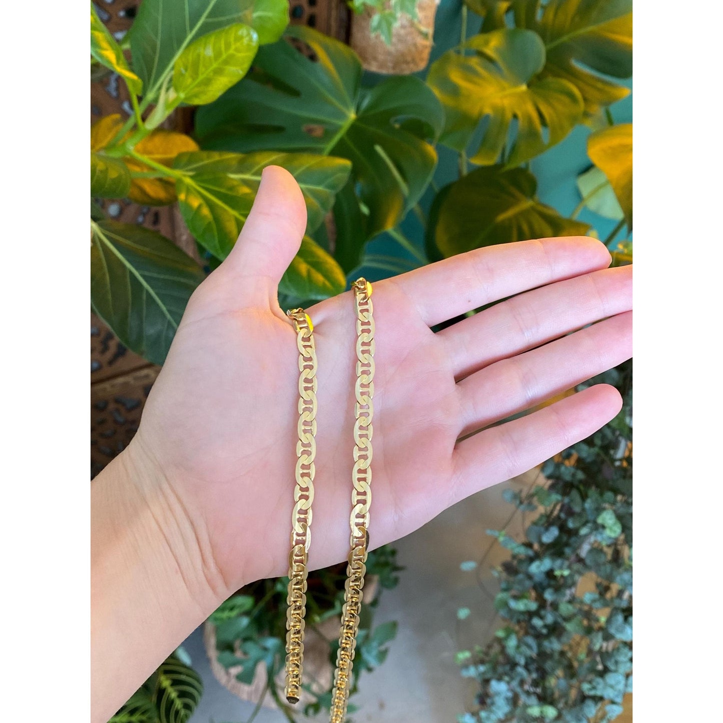 Vintage Solid 14k Yellow Gold Flat Mariner Style Link Chain Necklace - 24.5 inches