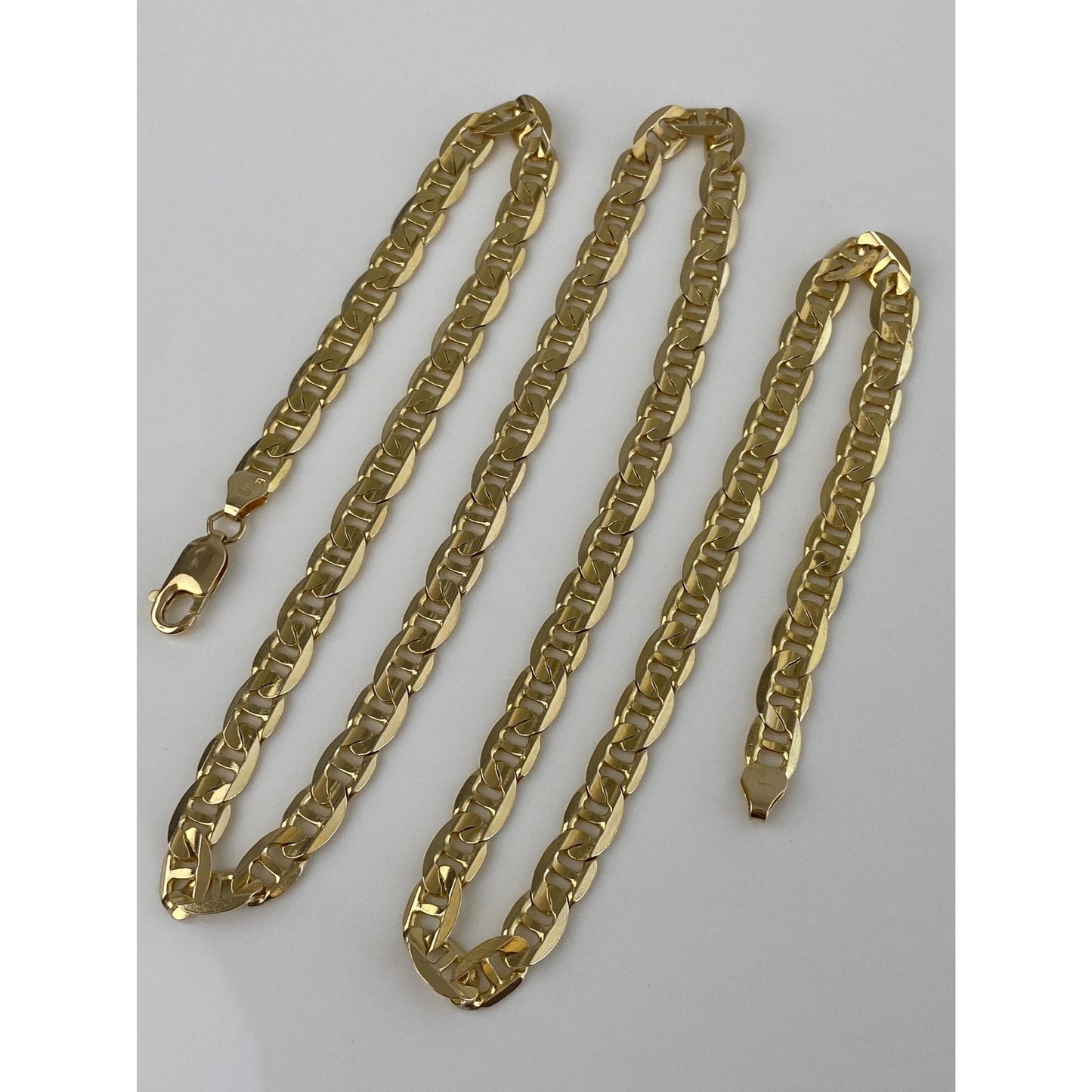 Vintage Solid 14k Yellow Gold Flat Mariner Style Link Chain Necklace - 24.5 inches