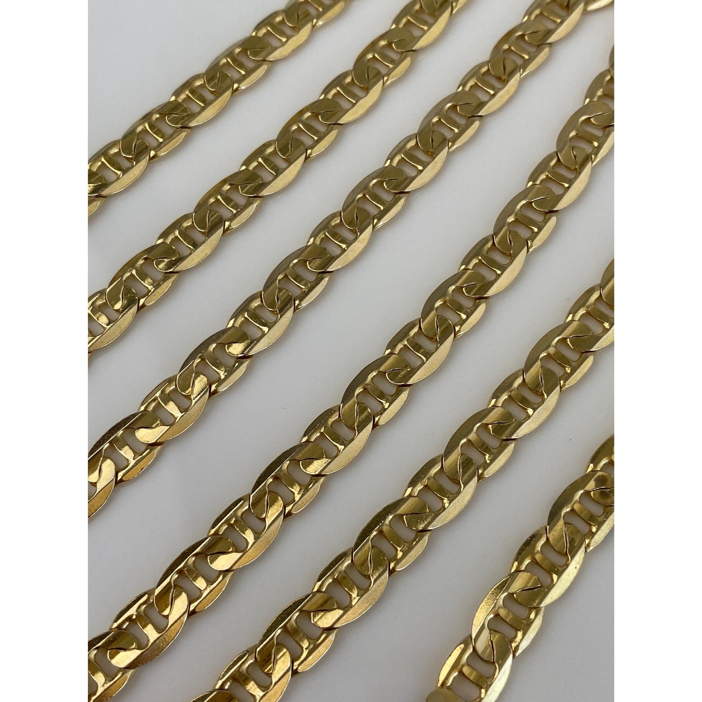 Vintage Solid 14k Yellow Gold Flat Mariner Style Link Chain Necklace - 24.5 inches