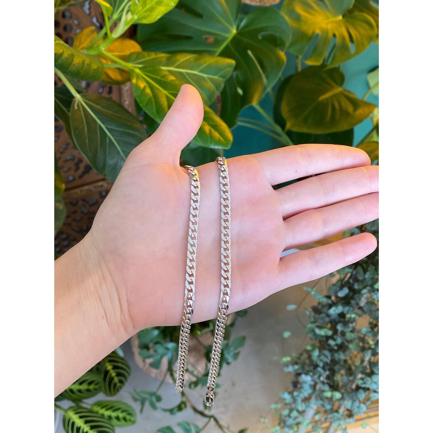 Vintage Solid 9k White Gold Curb Chain Necklace - 20.25 inches