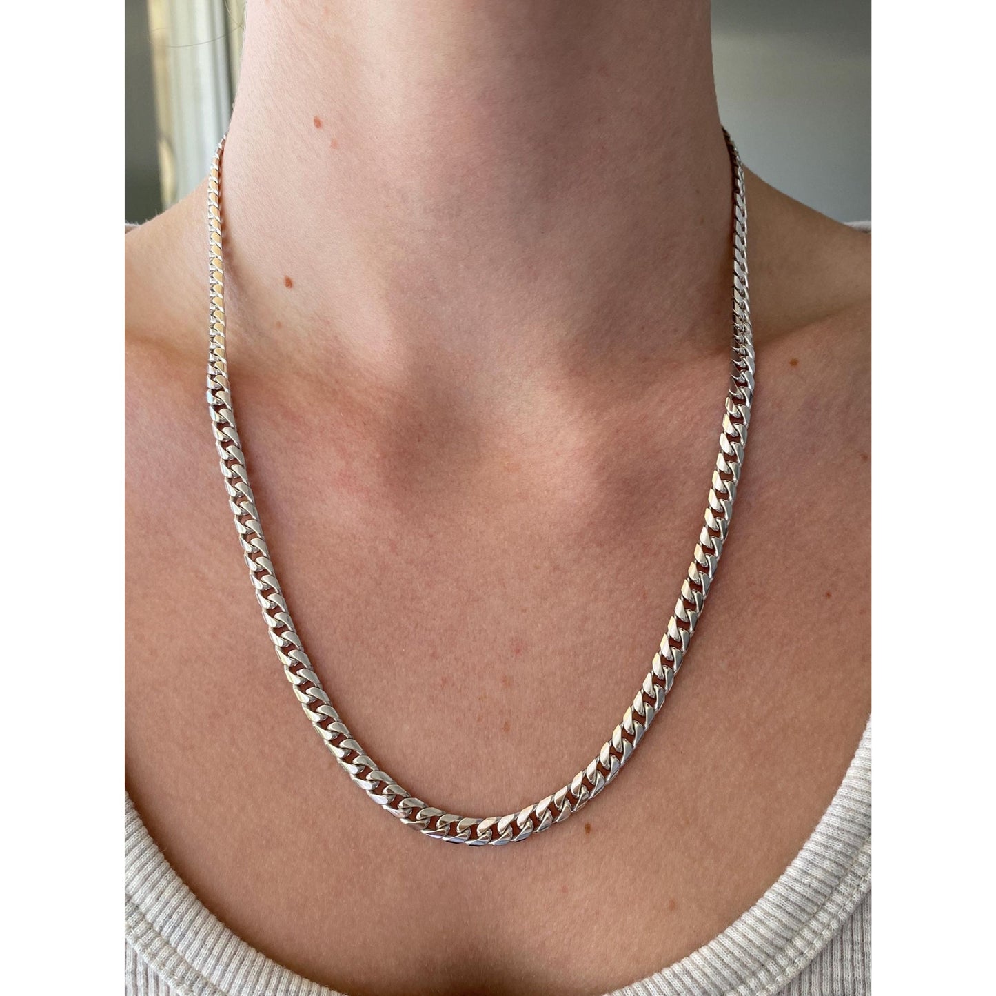 Vintage Solid 9k White Gold Curb Chain Necklace - 20.25 inches