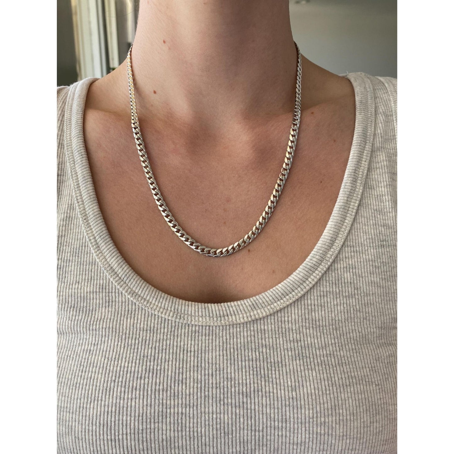 Vintage Solid 9k White Gold Curb Chain Necklace - 20.25 inches