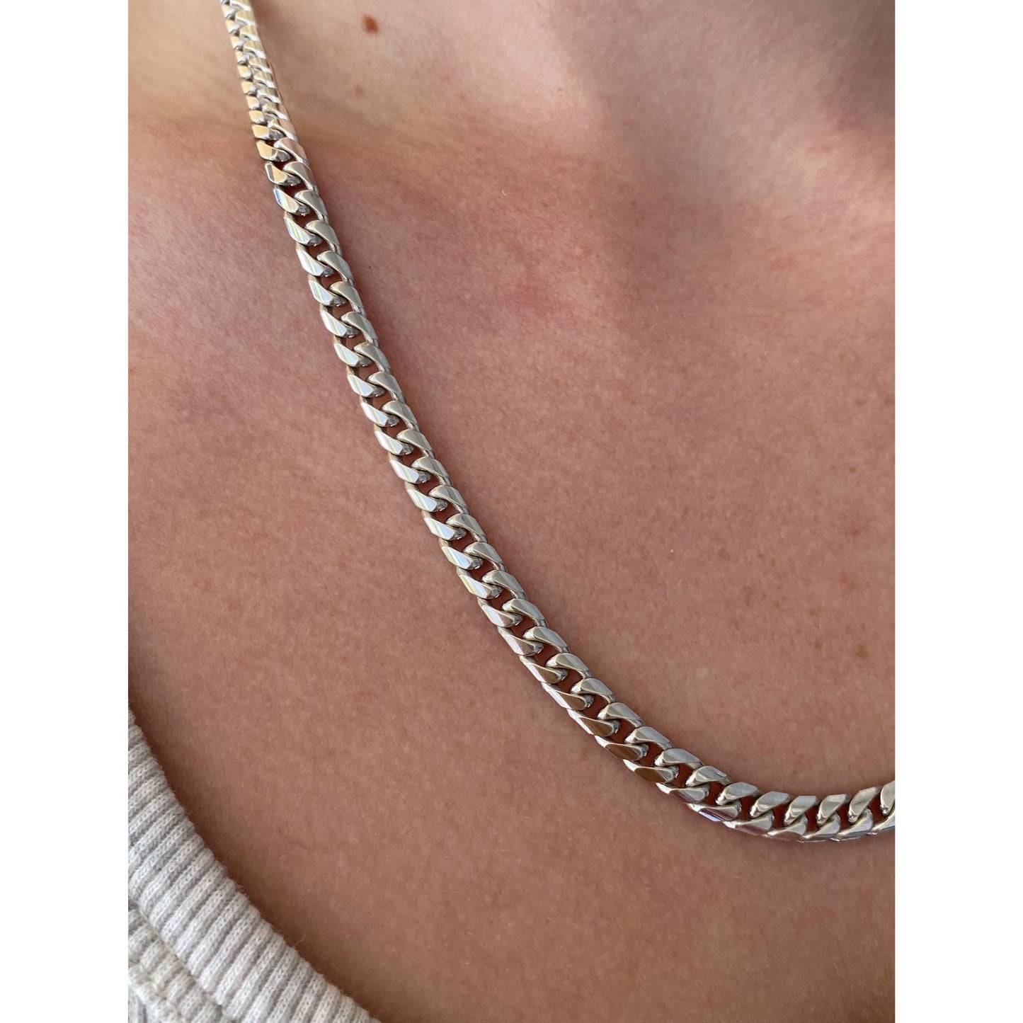 Vintage Solid 9k White Gold Curb Chain Necklace - 20.25 inches