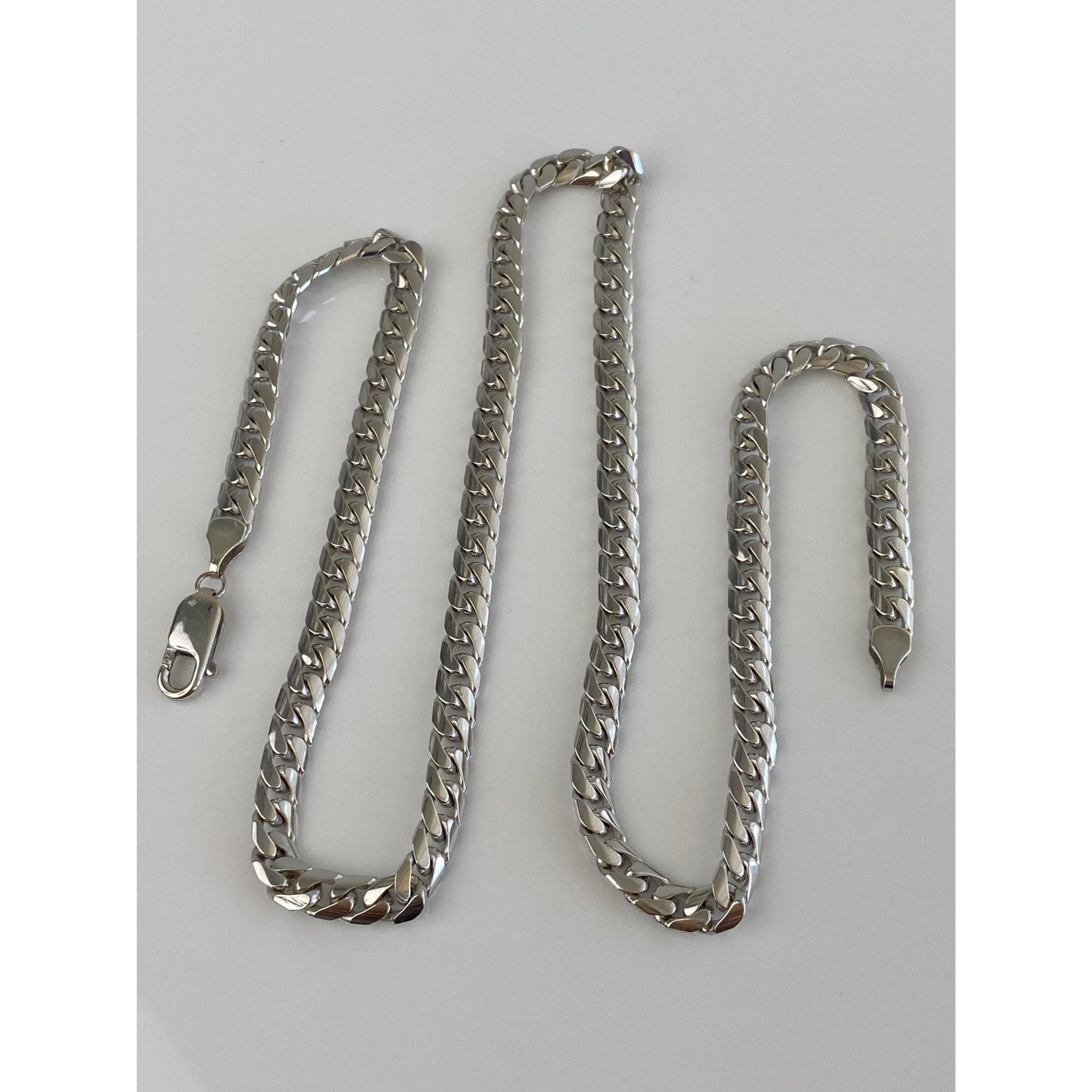 Vintage Solid 9k White Gold Curb Chain Necklace - 20.25 inches