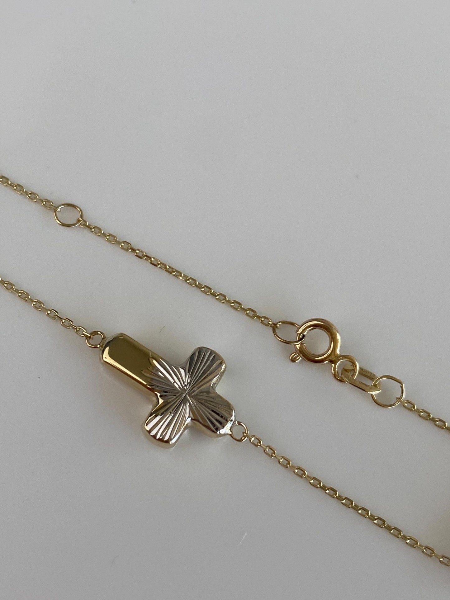 Vintage 10k White & Yellow Gold Cross Dainty Biker Link Chain Bracelet - 8 inches