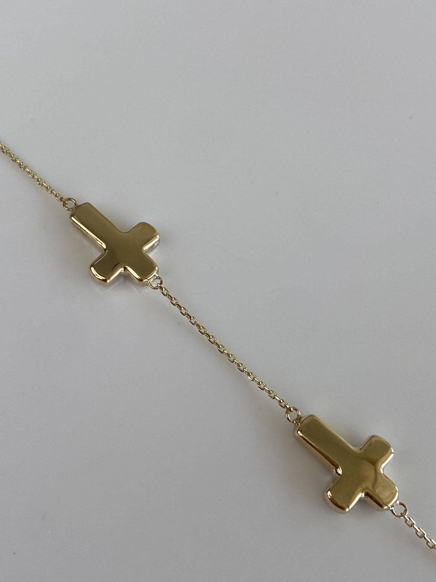 Vintage 10k White & Yellow Gold Cross Dainty Biker Link Chain Bracelet - 8 inches