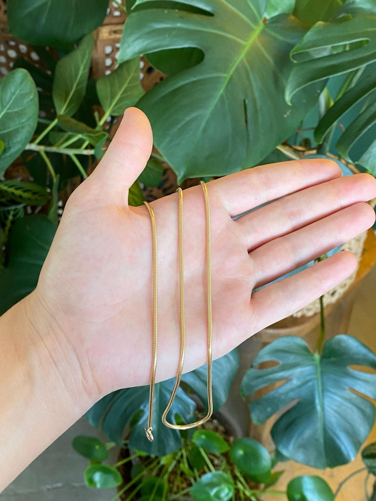 Vintage Solid 14k Yellow Gold Long Snake Chain Necklace - 30.5 inches