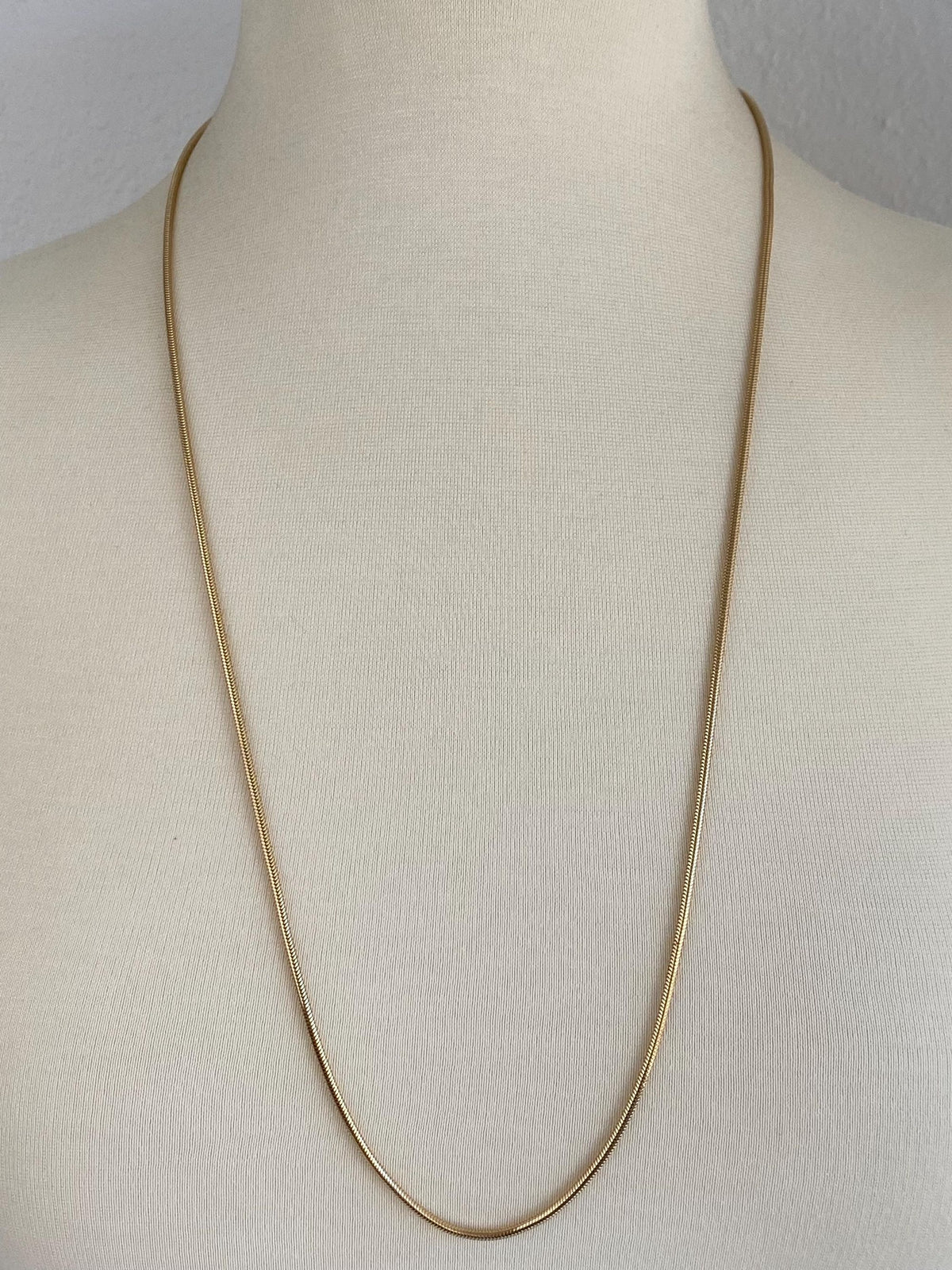Vintage Solid 14k Yellow Gold Long Snake Chain Necklace - 30.5 inches