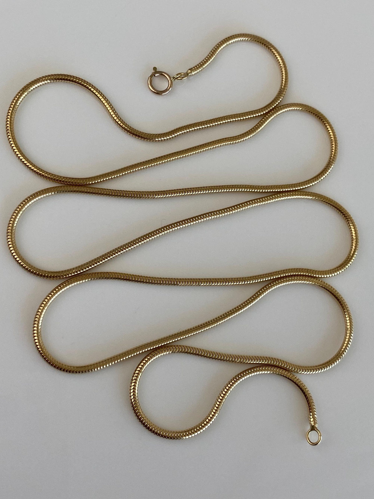 Vintage Solid 14k Yellow Gold Long Snake Chain Necklace - 30.5 inches