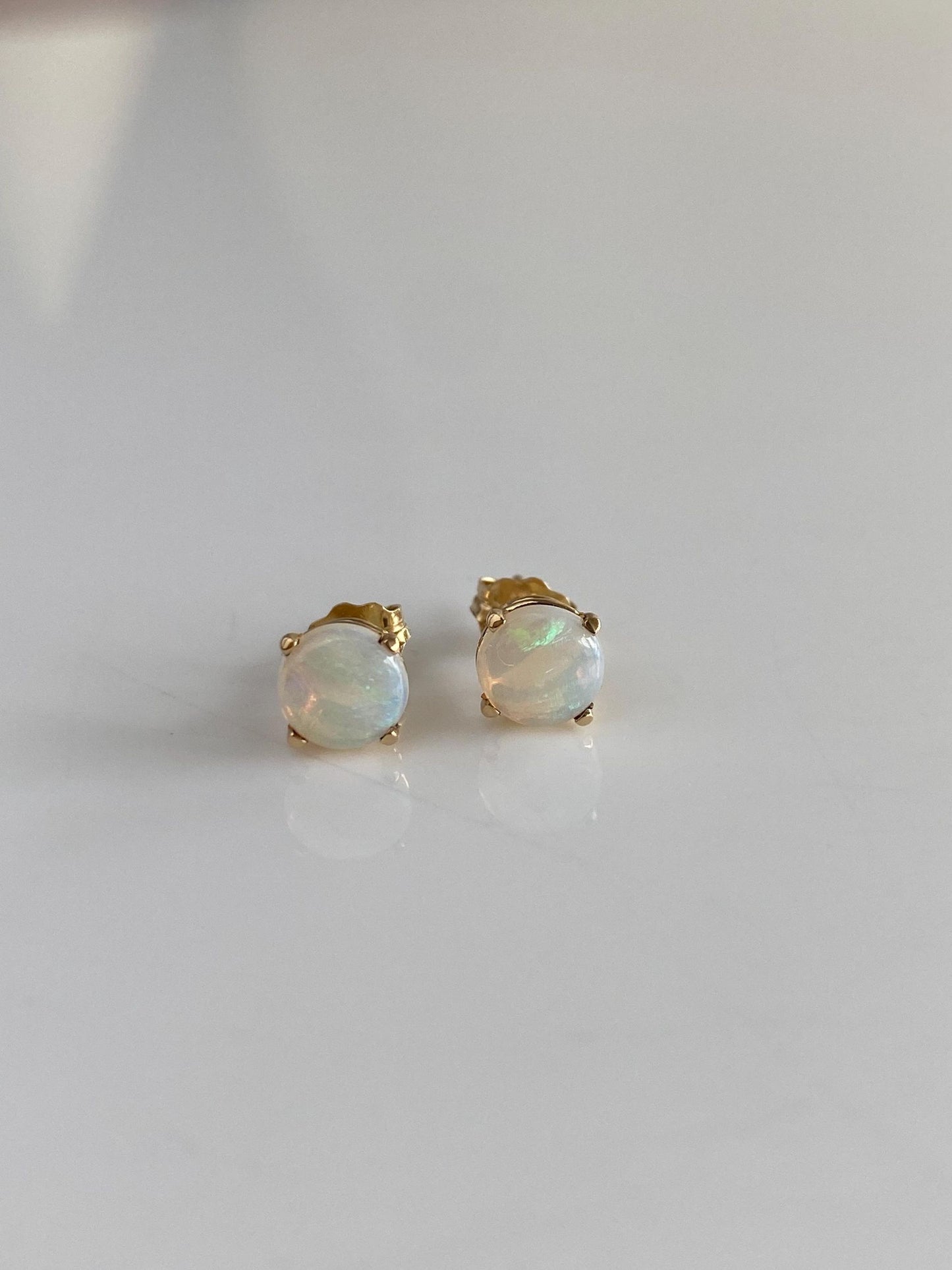 Vintage Solid 14k Yellow Gold Opal Stud Earrings