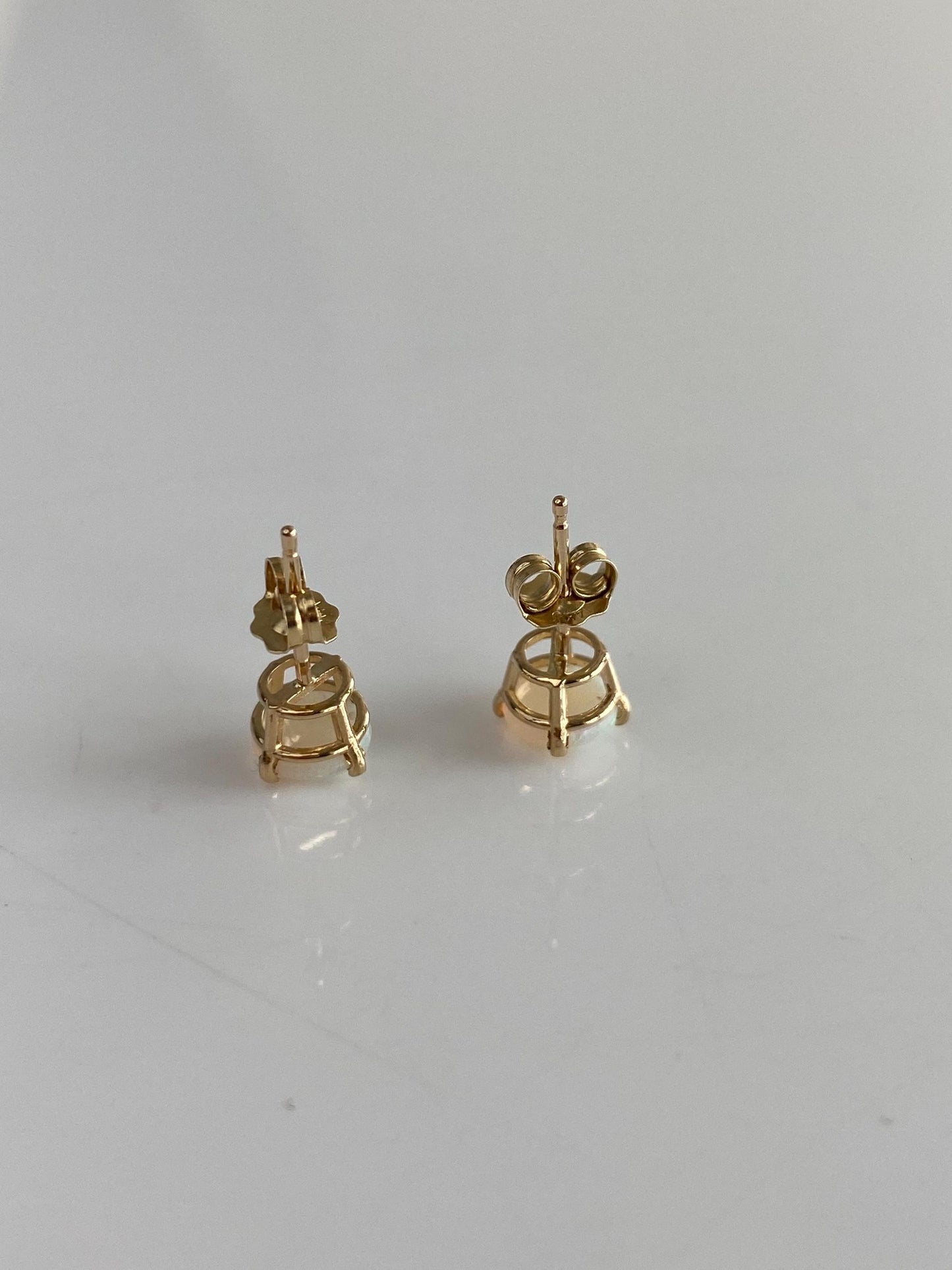 Vintage Solid 14k Yellow Gold Opal Stud Earrings