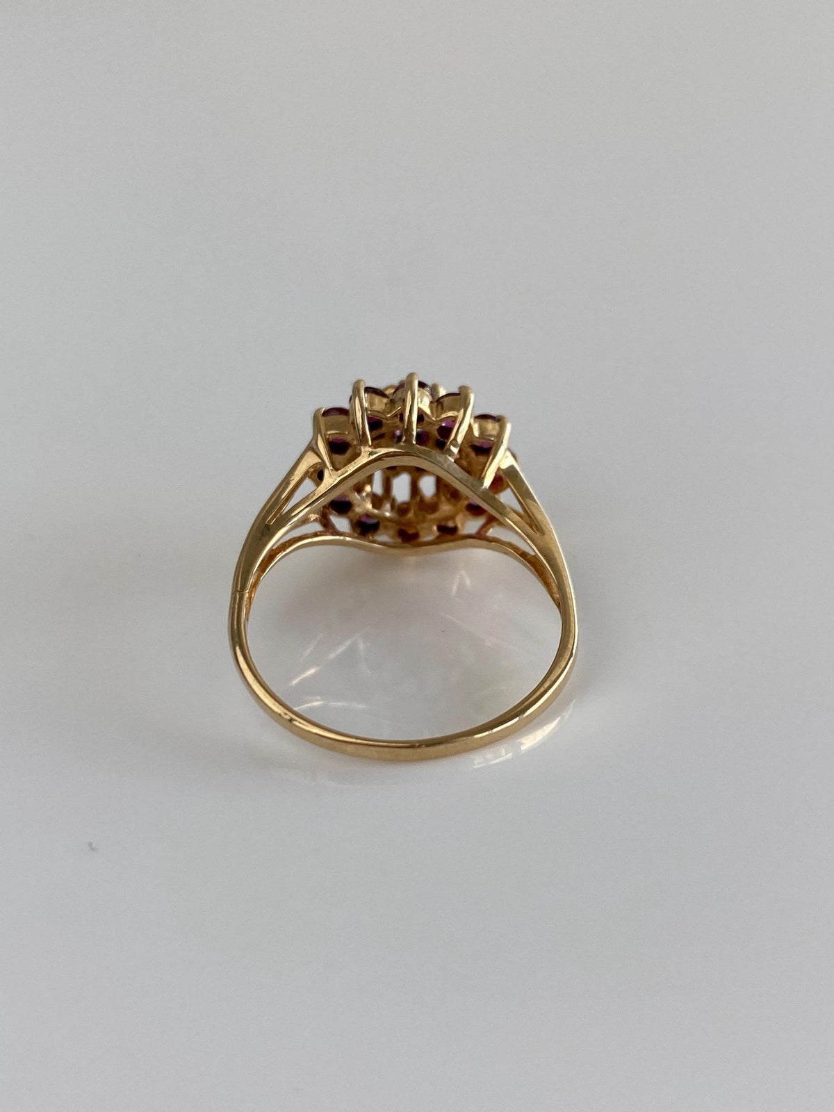 Vintage Solid 10k Yellow Gold Pink Sapphire Diamonds Cluster Ring - Size 6.25