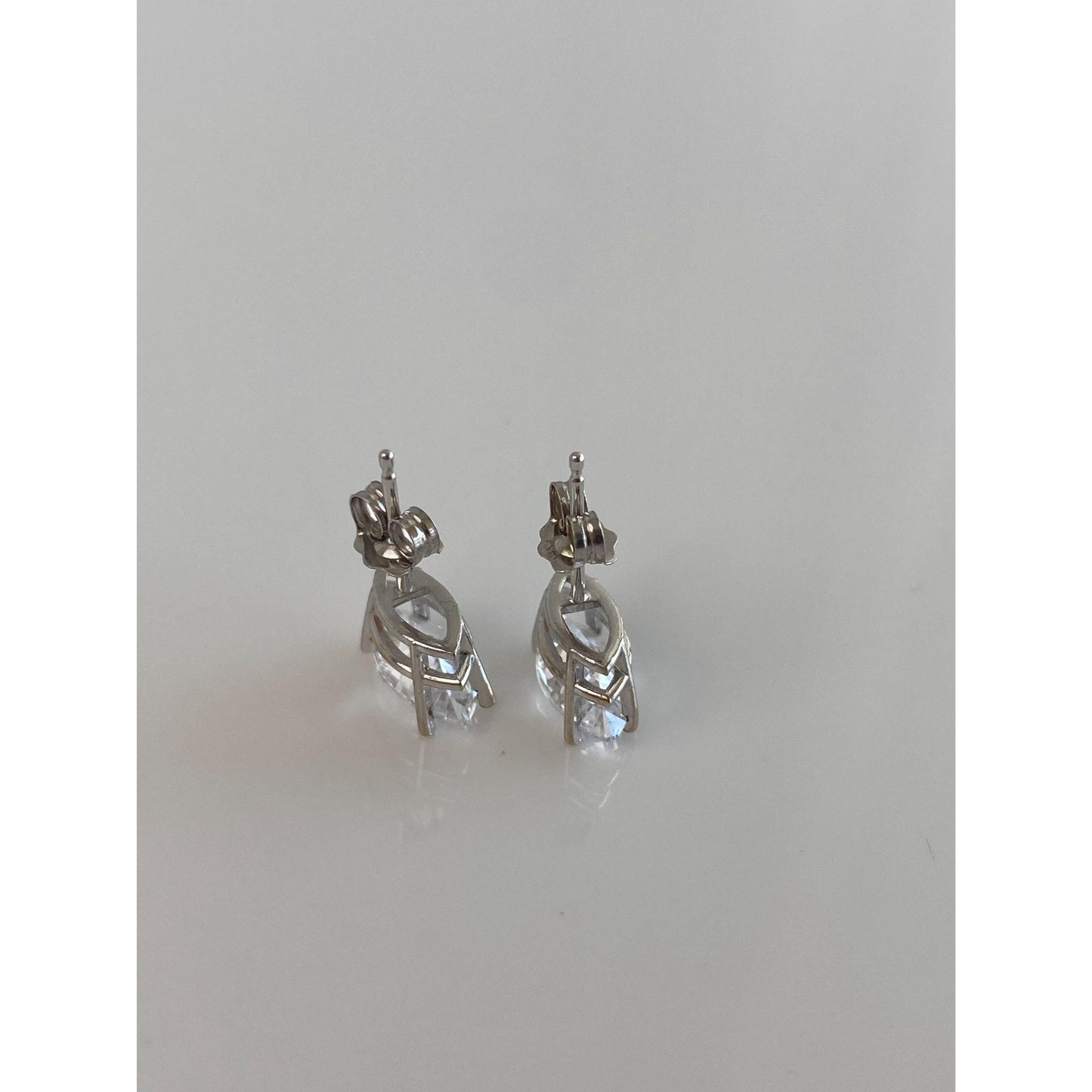 Solid 14k White Gold Marquis Clear Cubic Zirconia Stud Earrings