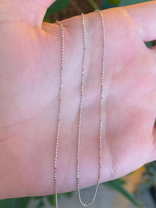 Vintage Solid 14k White Gold Dainty Ball Chain Necklace - 18 inches