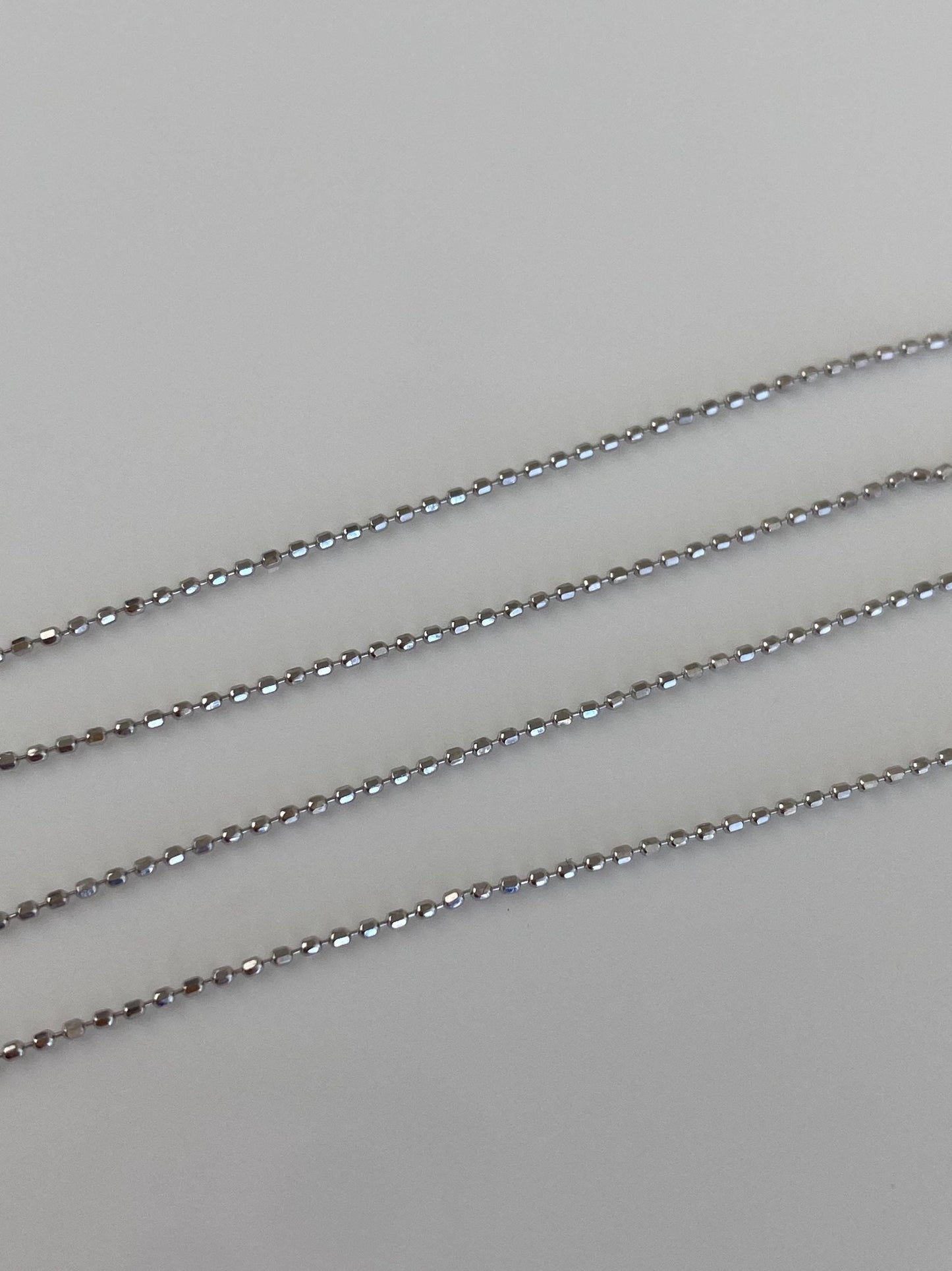 Vintage Solid 14k White Gold Dainty Ball Chain Necklace - 18 inches