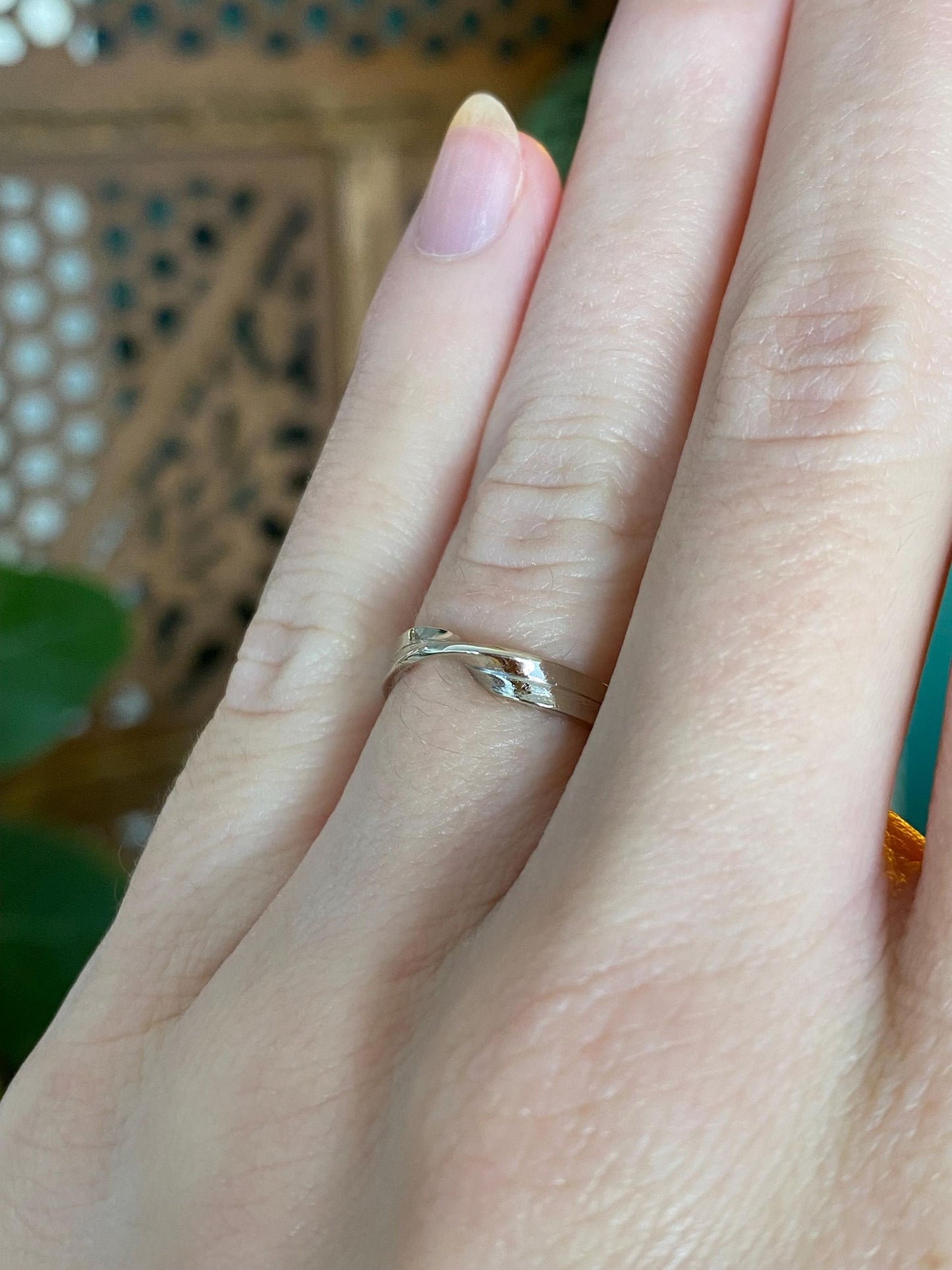 Vintage Solid 14k White Gold Twist Ring Band - Size 4.5