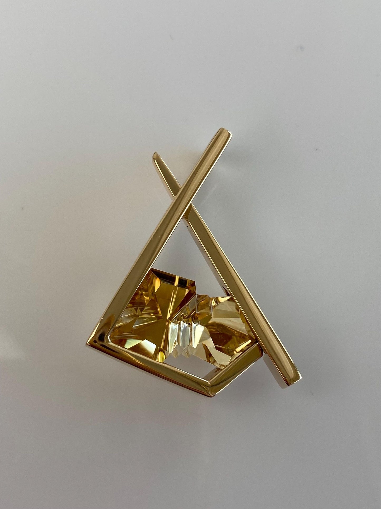 Vintage Solid 14k Yellow Gold Large Citrine Geometric Slide Charm