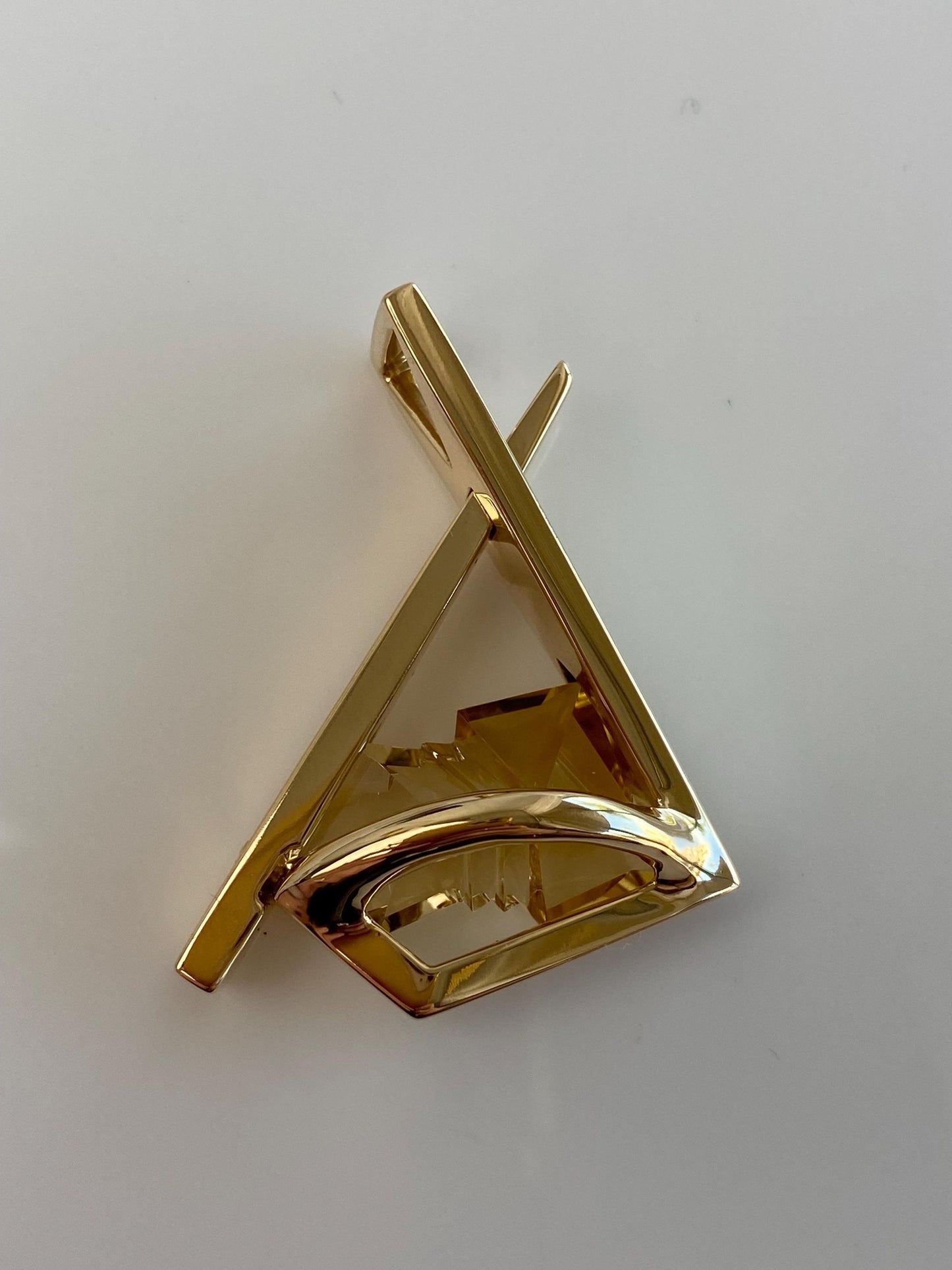 Vintage Solid 14k Yellow Gold Large Citrine Geometric Slide Charm