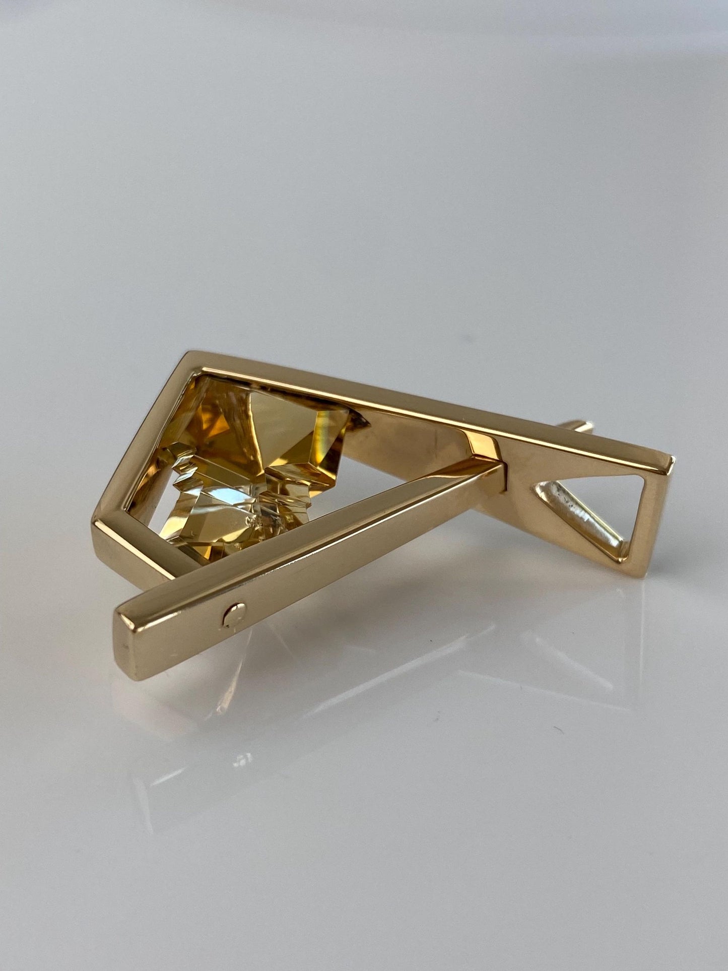 Vintage Solid 14k Yellow Gold Large Citrine Geometric Slide Charm