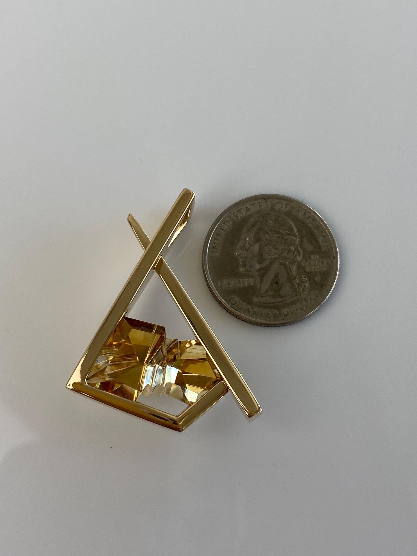 Vintage Solid 14k Yellow Gold Large Citrine Geometric Slide Charm