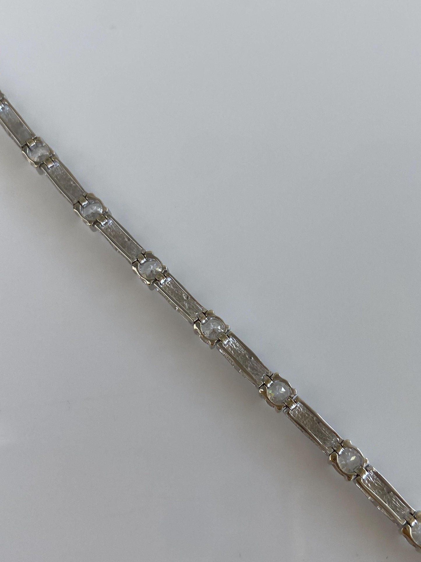 Solid 14k White Gold Clear Cubic Zirconia Link Bracelet - 7 inches