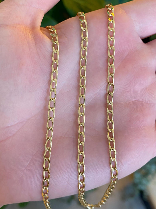 Vintage Solid 18k Yellow Gold Elongated Curb Chain Necklace - 21.5 inches