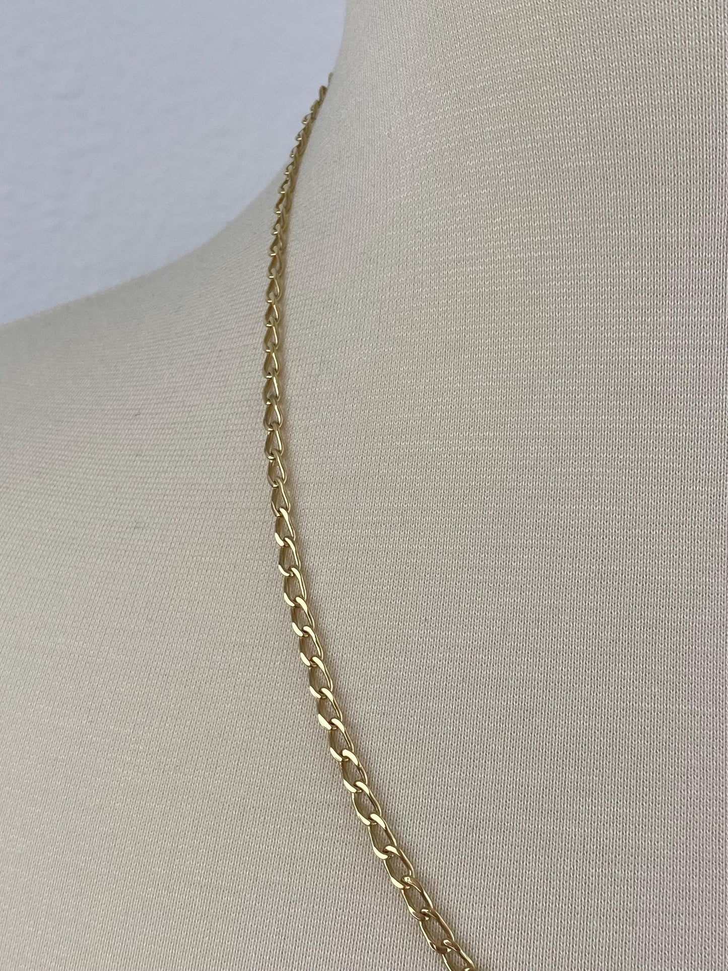 Vintage Solid 18k Yellow Gold Elongated Curb Chain Necklace - 21.5 inches