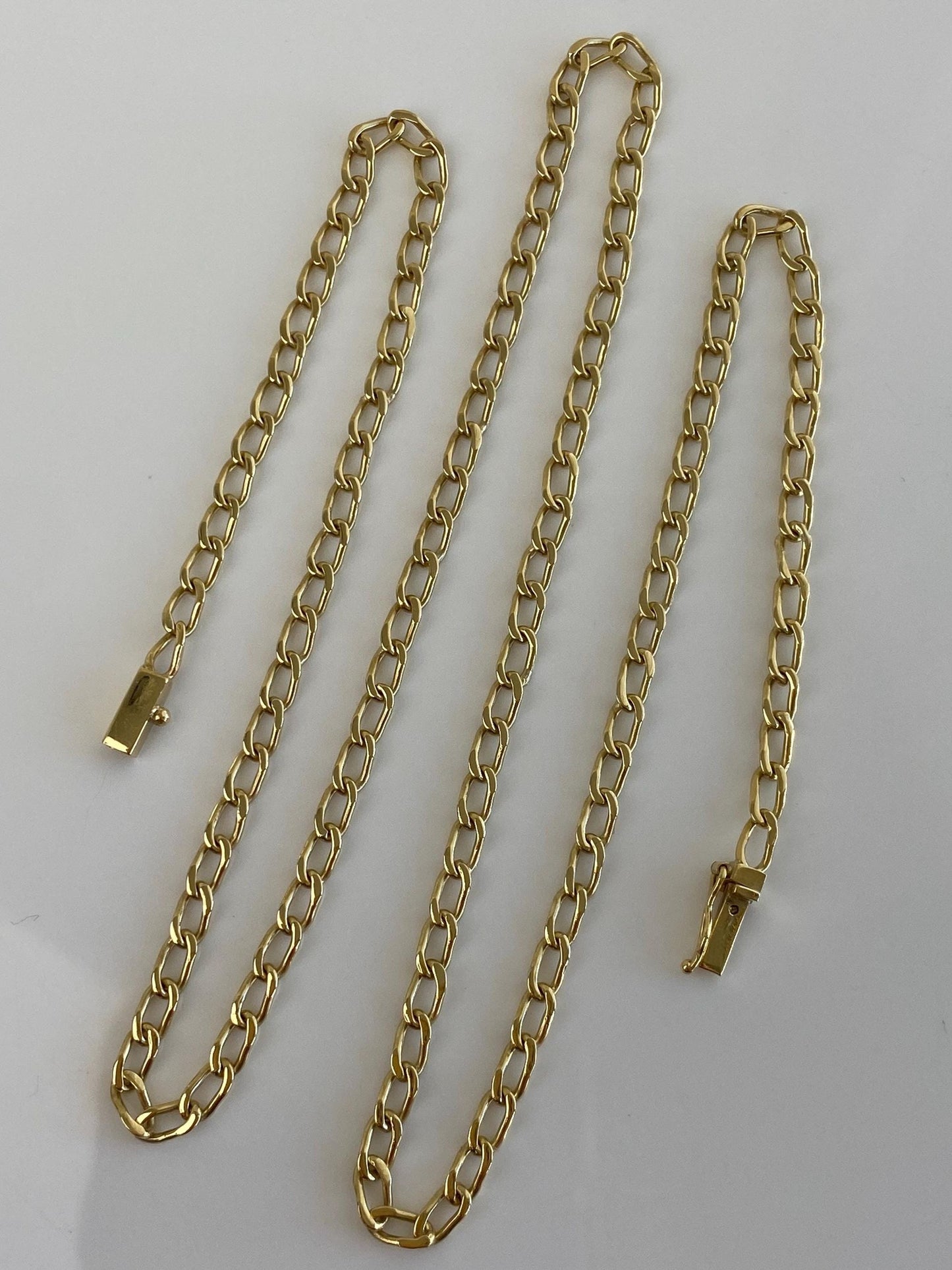Vintage Solid 18k Yellow Gold Elongated Curb Chain Necklace - 21.5 inches