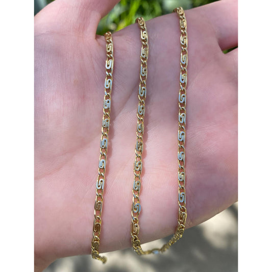 Vintage Solid 18k Yellow Gold Spiral Link Chain Necklace - 28 inches